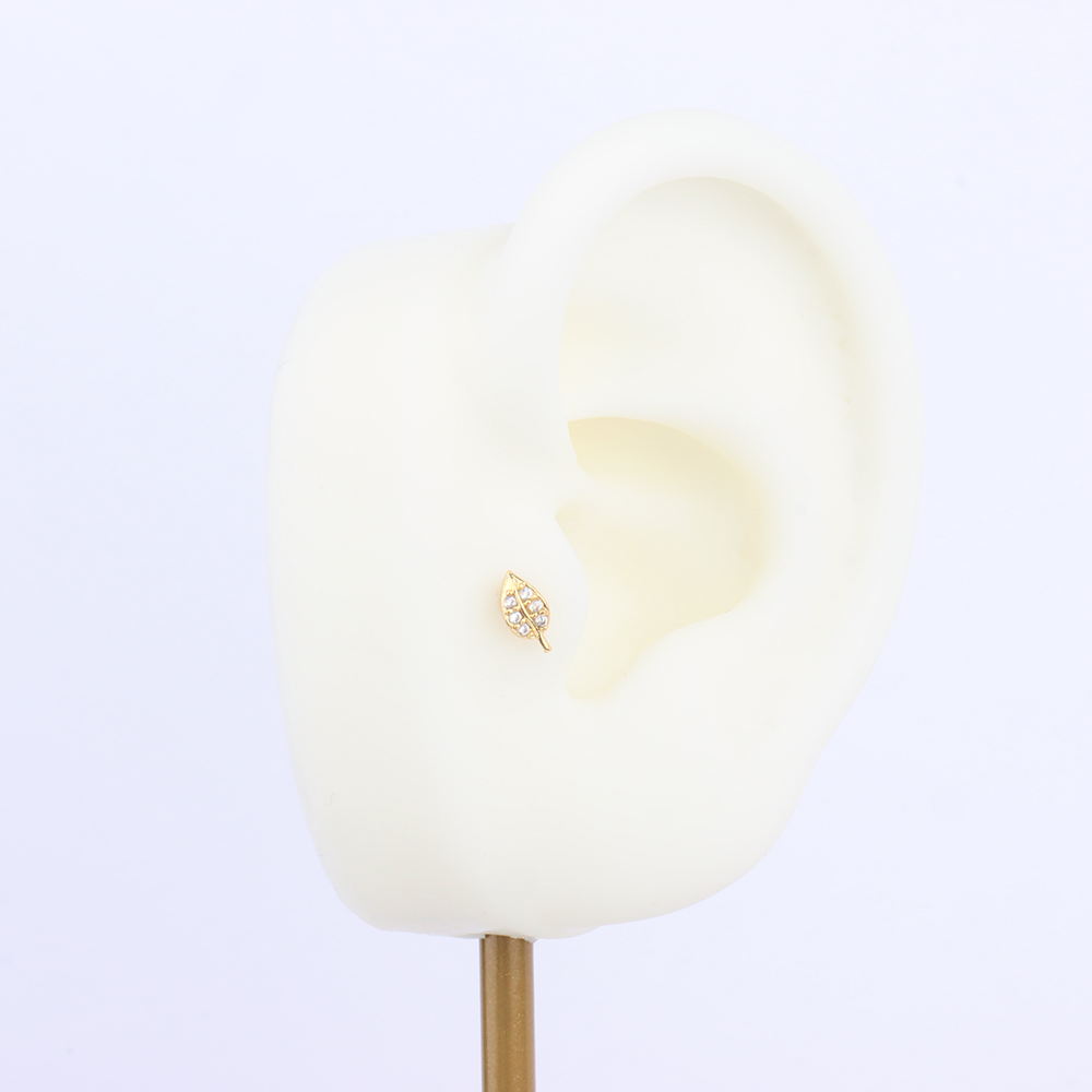 Gem Leaf Flatback Stud - Stainless Steel - Helix, Upper Lobe, Conch - Oumo Jewelry