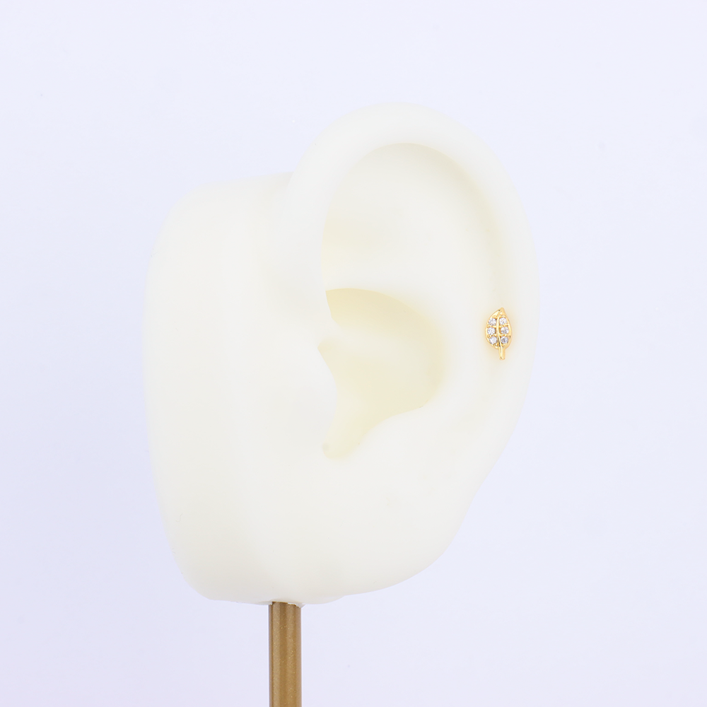 Gem Leaf Flatback Stud - Stainless Steel - Helix, Upper Lobe, Conch - Oumo Jewelry