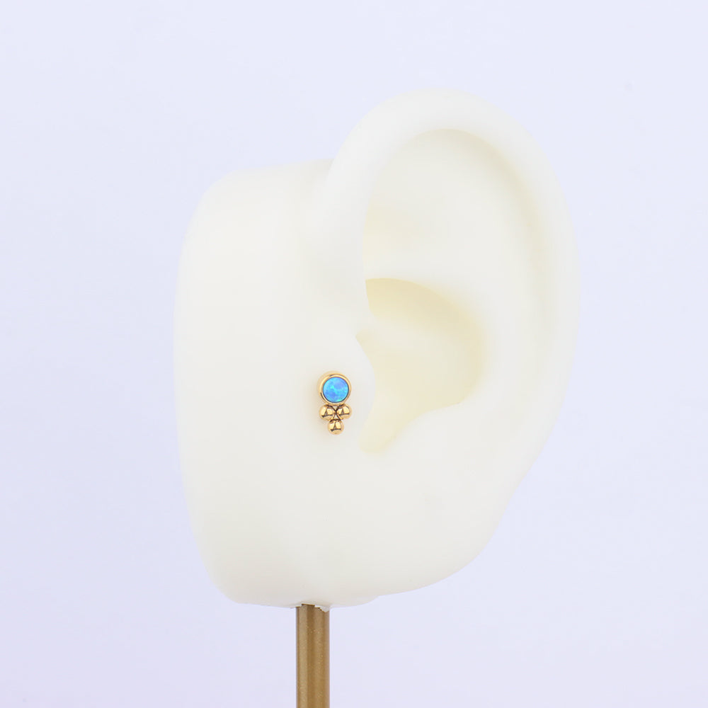 Ocean Blue Opal Flatback Stud - Stainless Steel - Helix, Upper Lobe, Conch - Oumo Jewelry