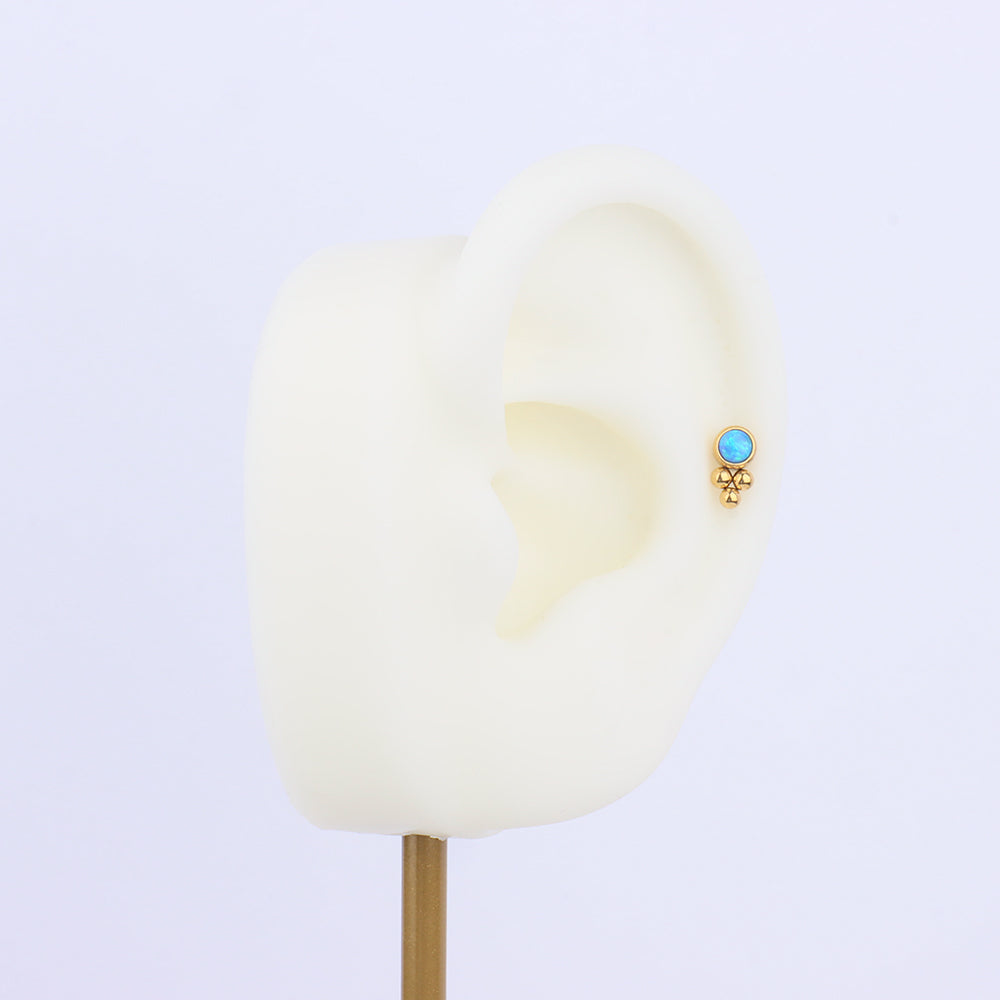 Ocean Blue Opal Flatback Stud - Stainless Steel - Helix, Upper Lobe, Conch - Oumo Jewelry
