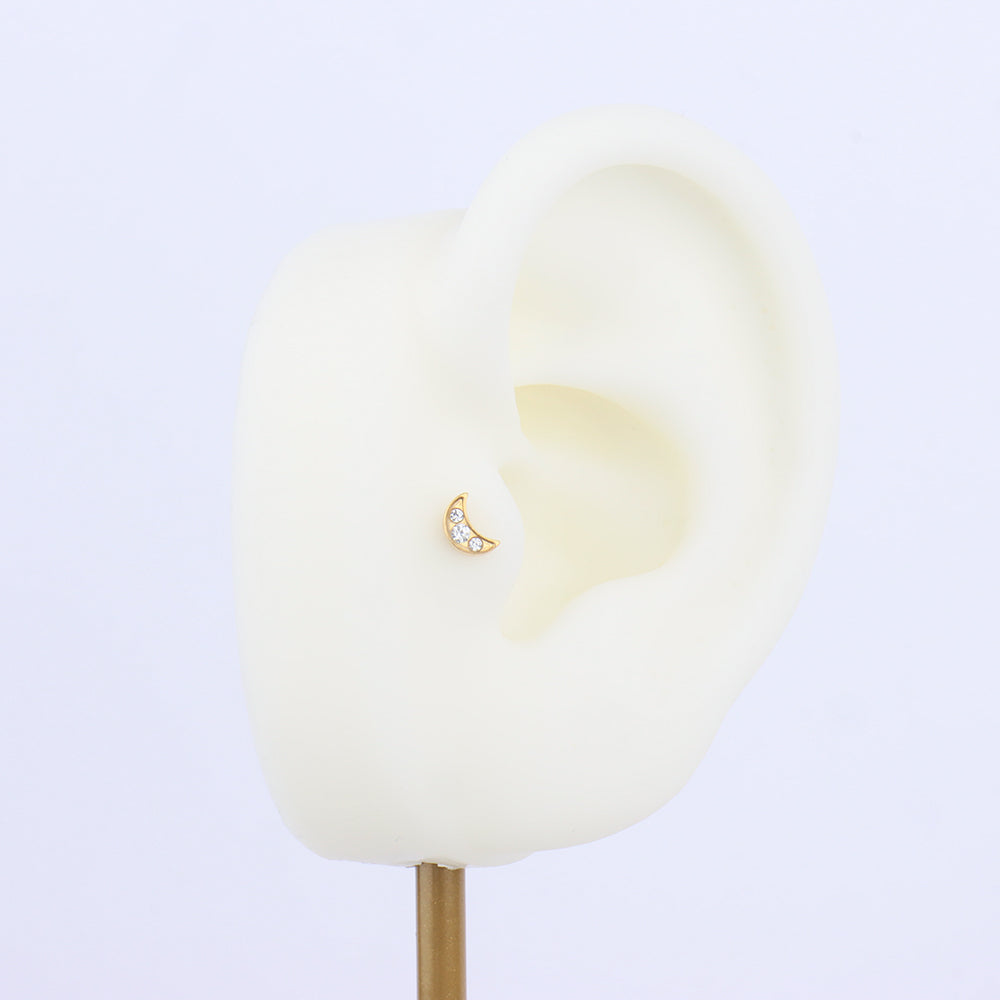 Titanium Moon Flatback Stud - Titanium - Helix, Upper Lobe, Conch - Oumo Jewelry