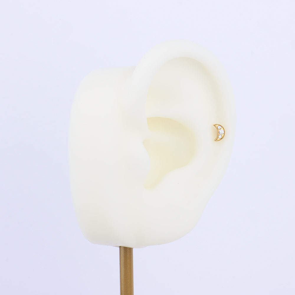 Titanium Moon Flatback Stud - Titanium - Helix, Upper Lobe, Conch - Oumo Jewelry