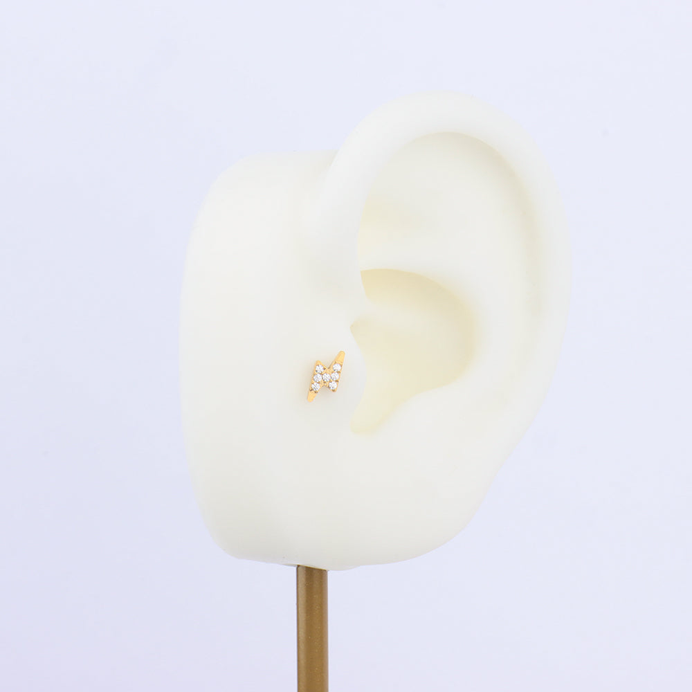 Titanium Lightning Flatback stud - Titanium - Helix, Upper Lobe, Conch - Oumo Jewelry