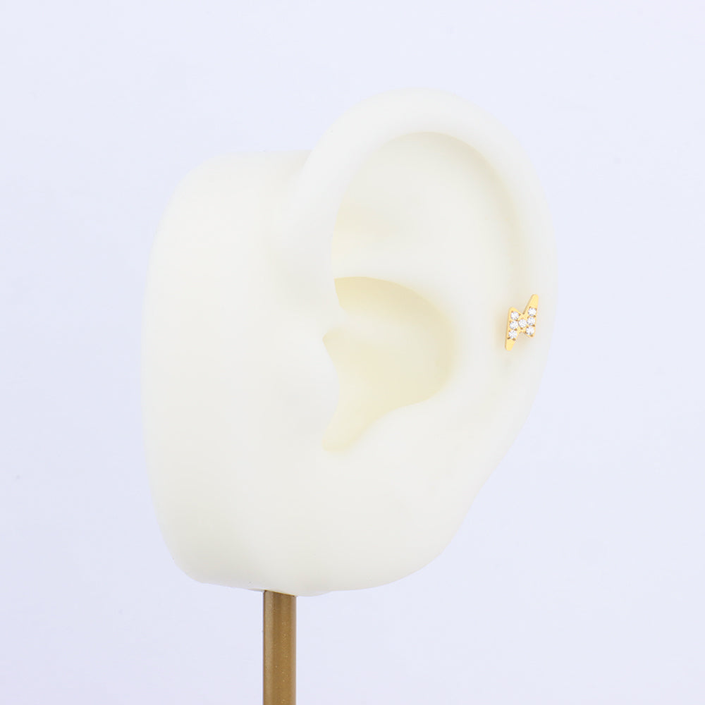 Titanium Lightning Flatback stud - Titanium - Helix, Upper Lobe, Conch - Oumo Jewelry