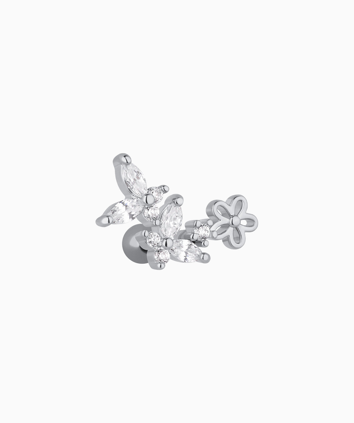 Butterfly Flower Stud - Stainless Steel - Upper Lobe, Helix, Flat - Oumo Jewelry