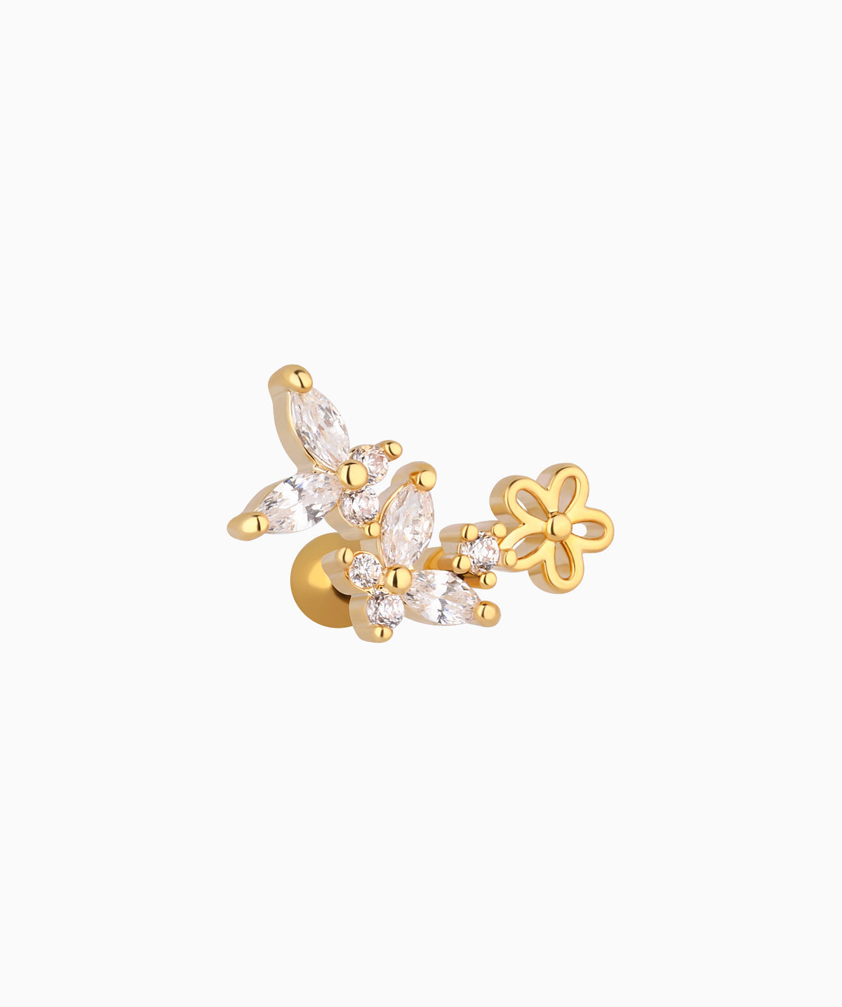 Butterfly Flower Stud - Stainless Steel - Upper Lobe, Helix, Flat - Oumo Jewelry