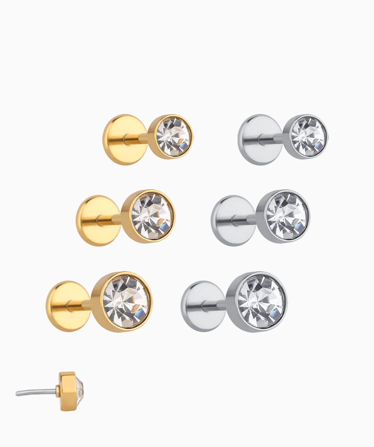 Basic Gem Flatback Stud - Stainless Steel - Helix, Forward Helix, Upper Lobe - Oumo Jewelry