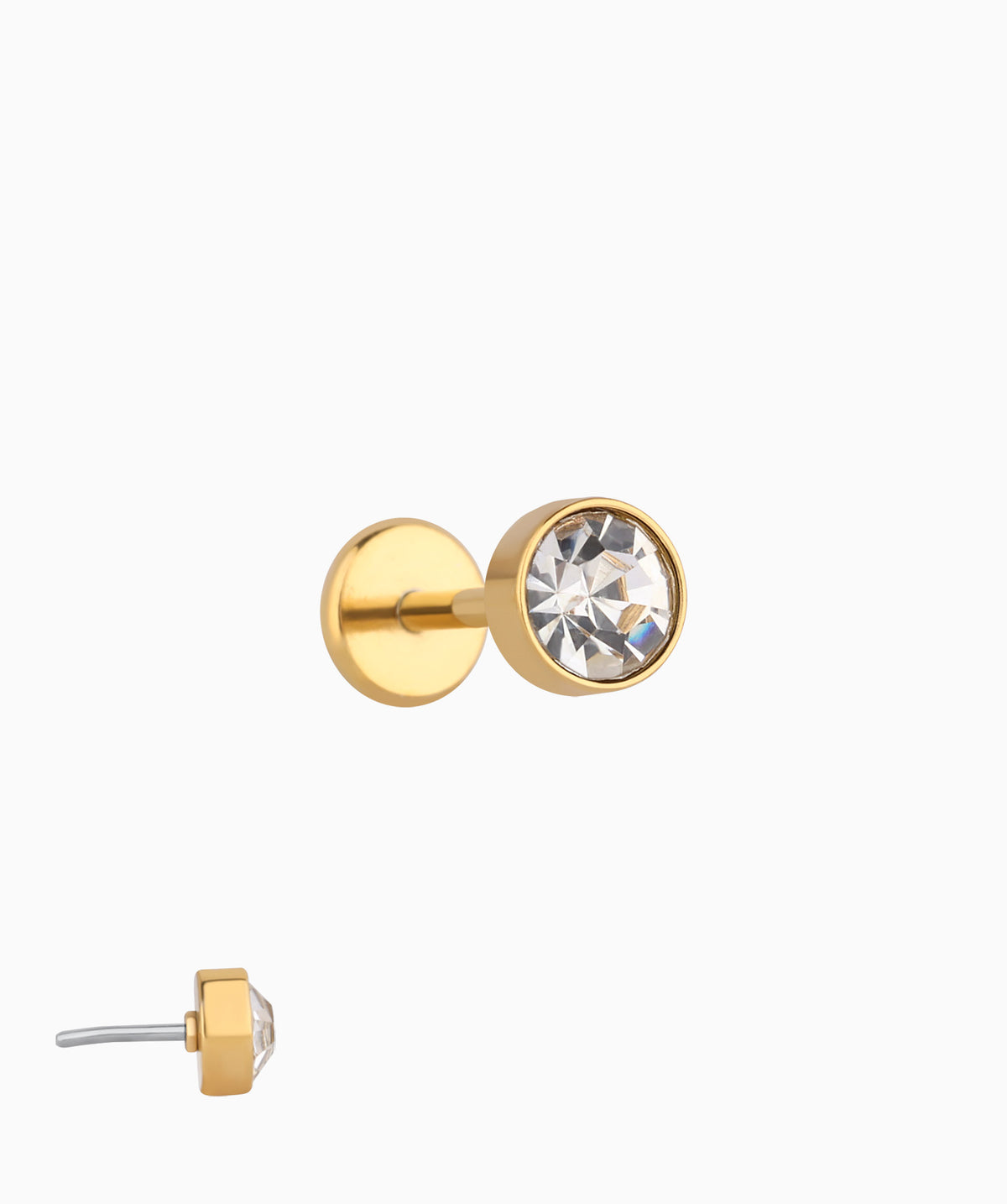 Basic Gem Flatback Stud - Stainless Steel - Helix, Forward Helix, Upper Lobe - Oumo Jewelry