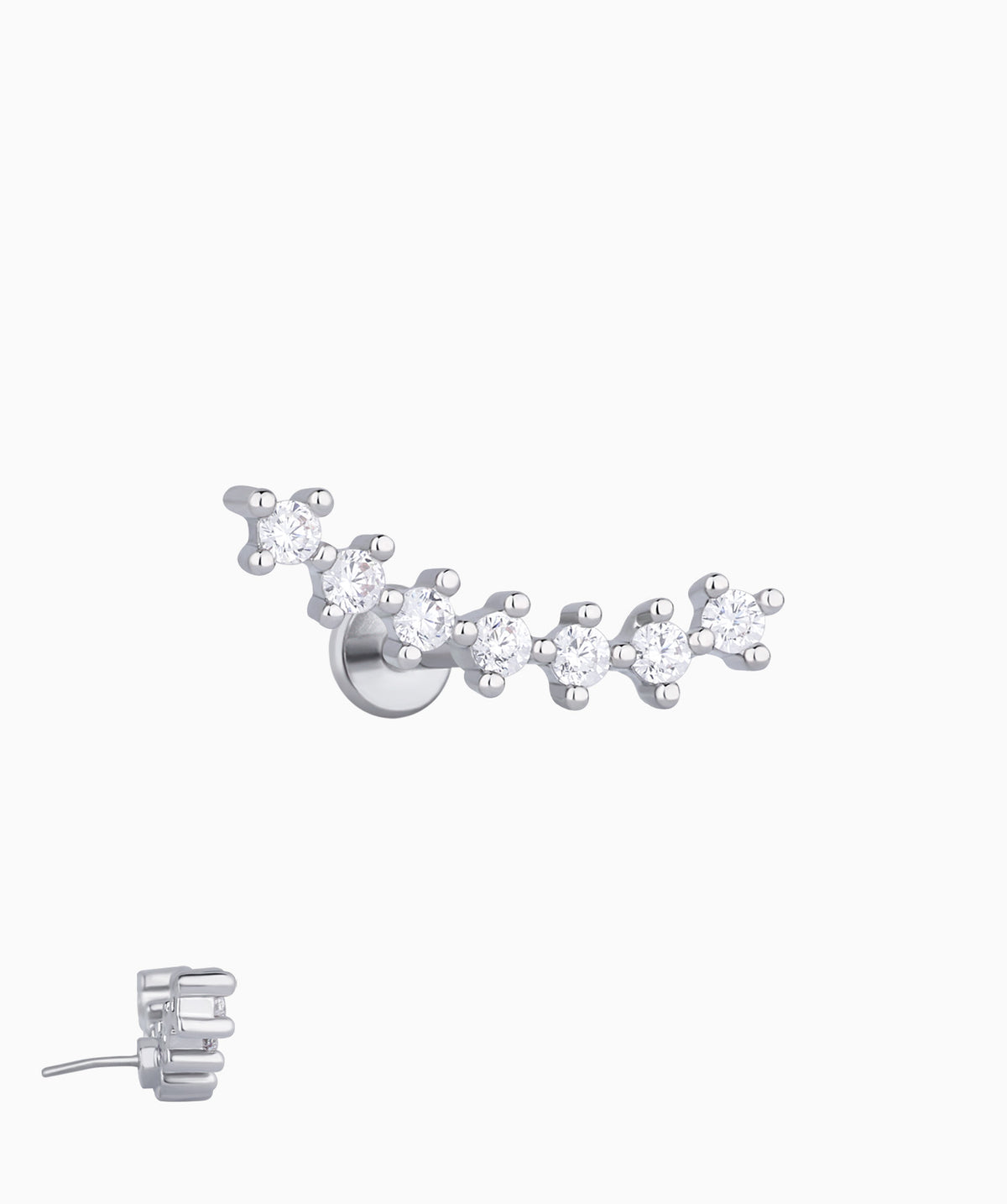 Curved Gemstone Flatback Stud - Stainless Steel - Helix, Upper Lobe, Flat - Oumo Jewelry