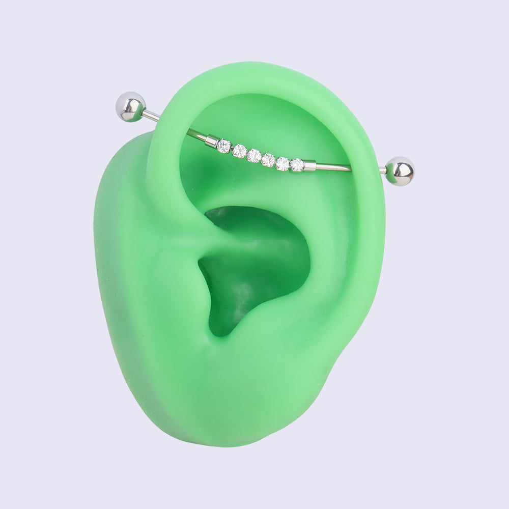 Gemstones Industrial Barbell - Stainless Steel - Industrial - Oumo Jewelry