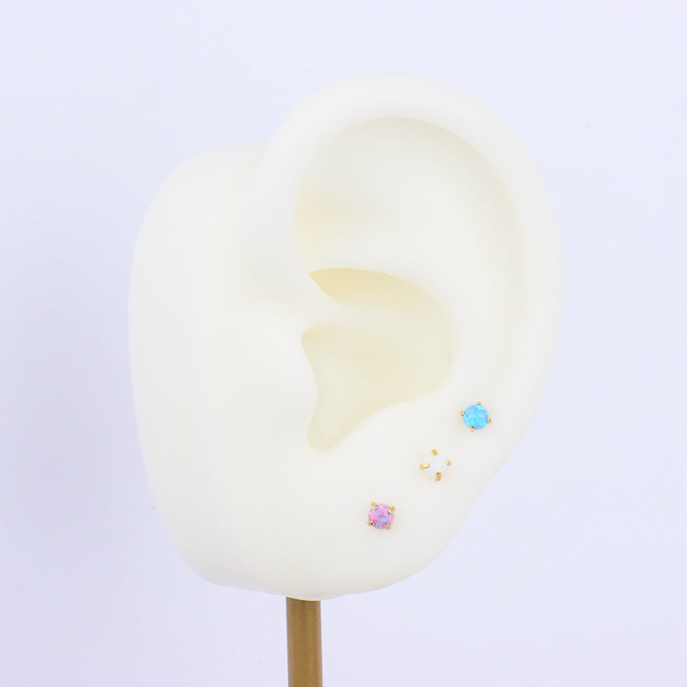 Charm Opal Flatback Stud - Stainless Steel - Helix, Forward Helix, Upper Lobe - Oumo Jewelry