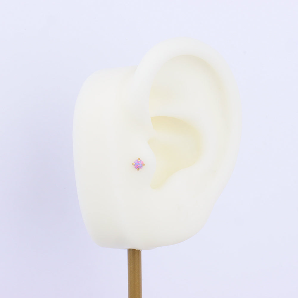 Charm Opal Flatback Stud - Stainless Steel - Helix, Forward Helix, Upper Lobe - Oumo Jewelry