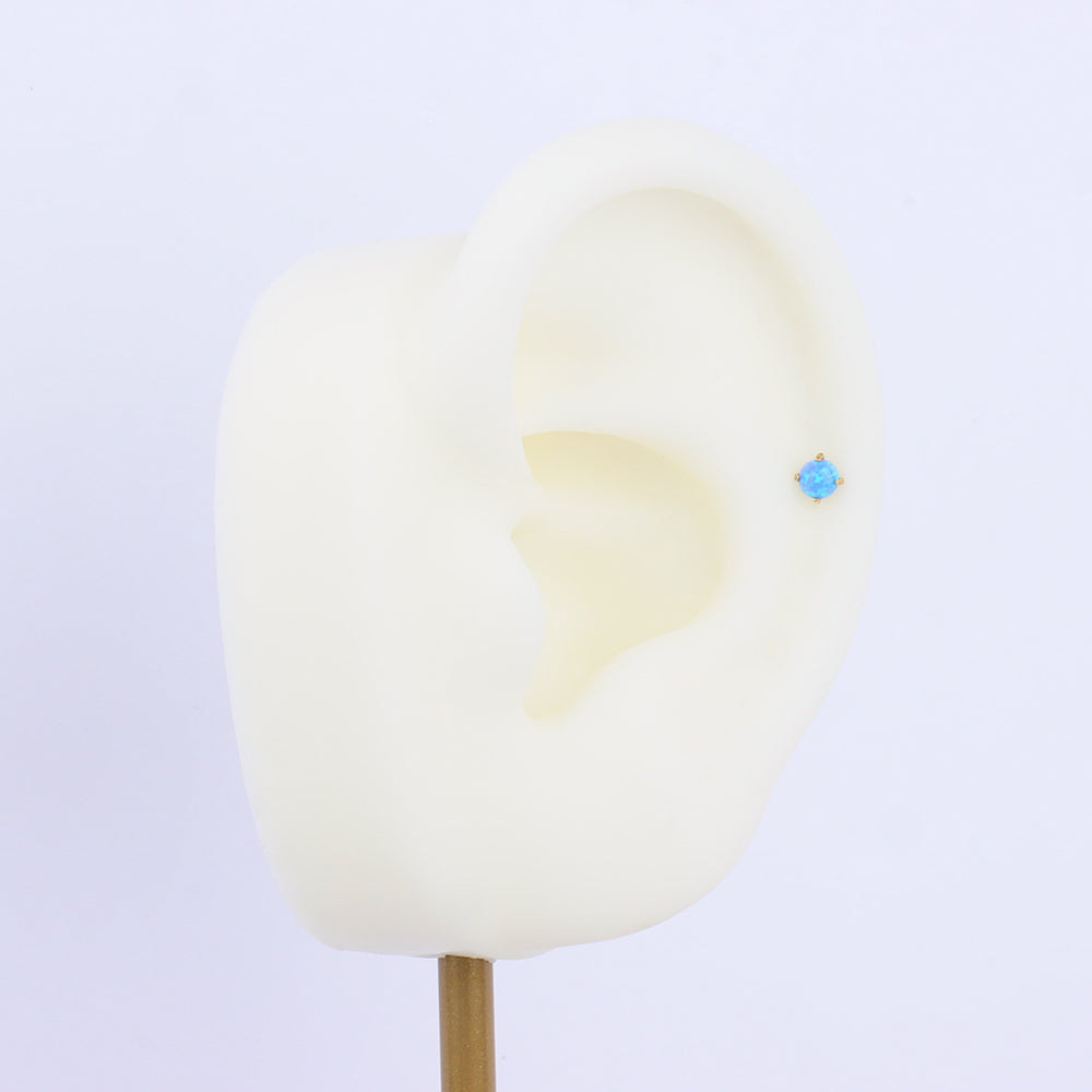 Charm Opal Flatback Stud - Stainless Steel - Helix, Forward Helix, Upper Lobe - Oumo Jewelry