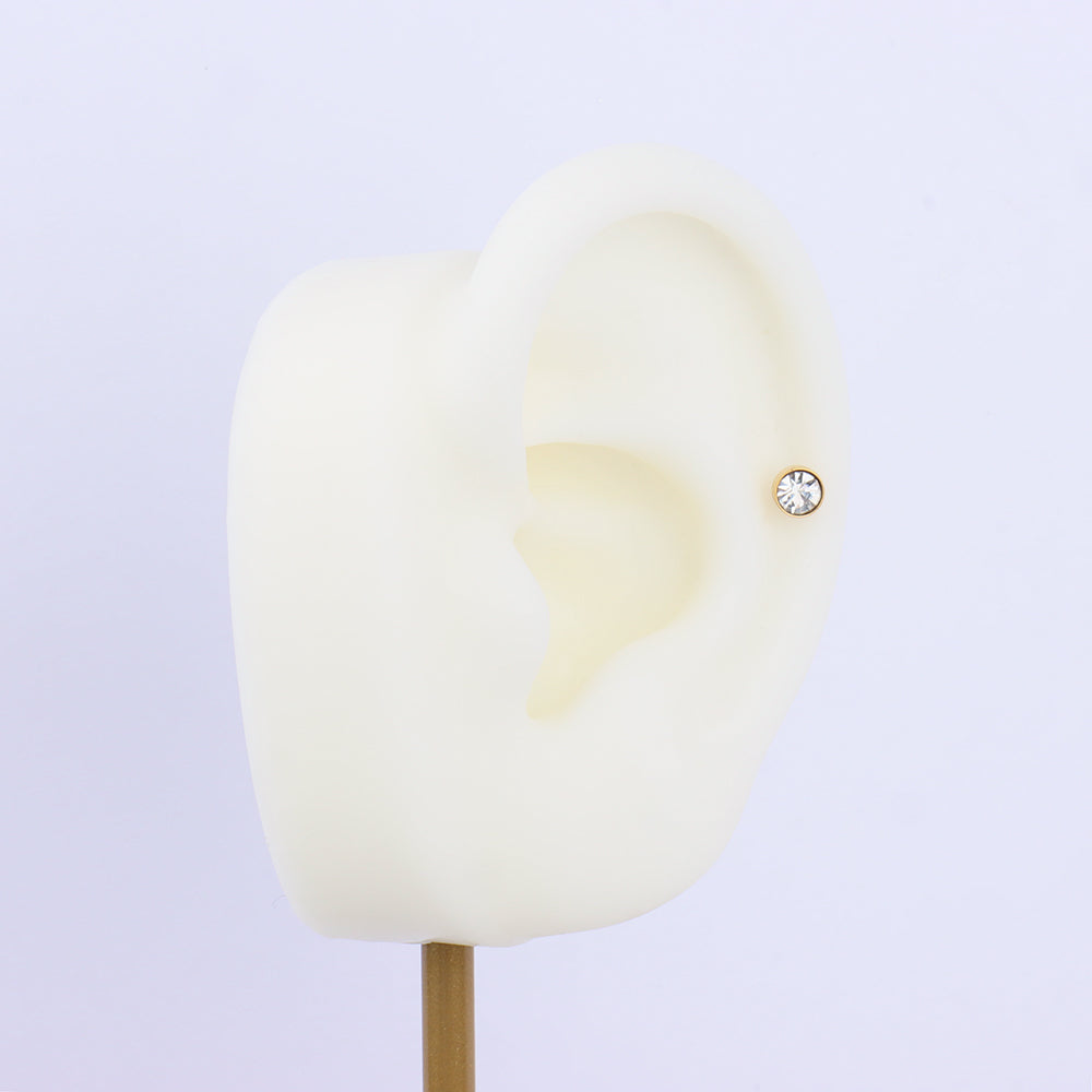 Basic Gem Flatback Stud - Stainless Steel - Helix, Forward Helix, Upper Lobe - Oumo Jewelry