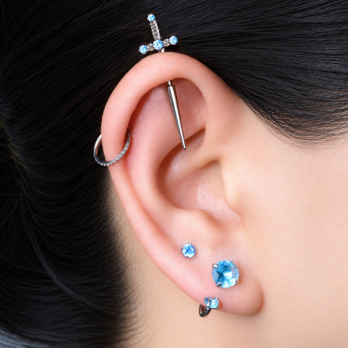 Titanium Sword Vertical Helix Stud