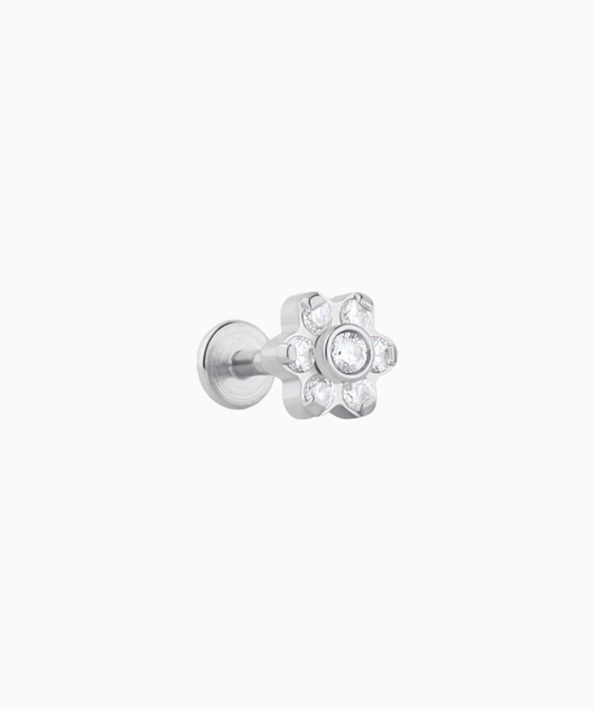 Gem Flower Flatback Stud - Stainless Steel - Helix, Upper Lobe, Conch - Oumo Jewelry