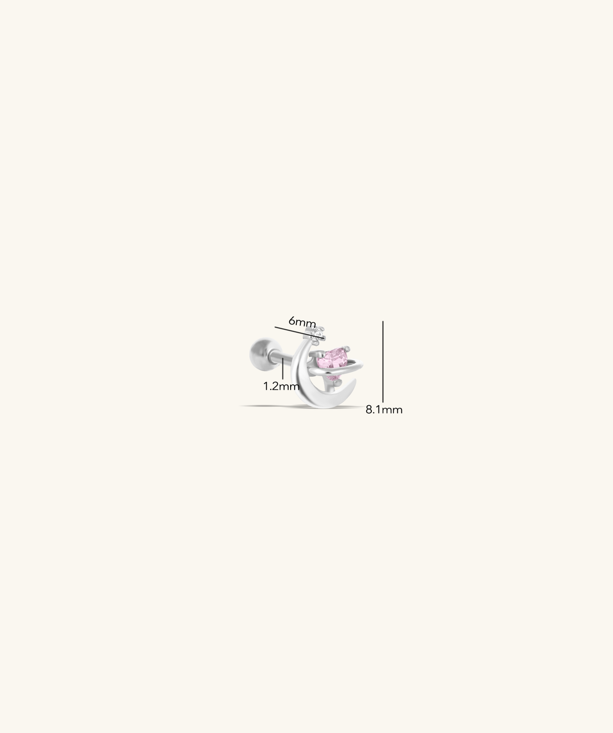Charming Heart Moon Stud - Stainless Steel - Upper Lobe, Helix - Oumo Jewelry