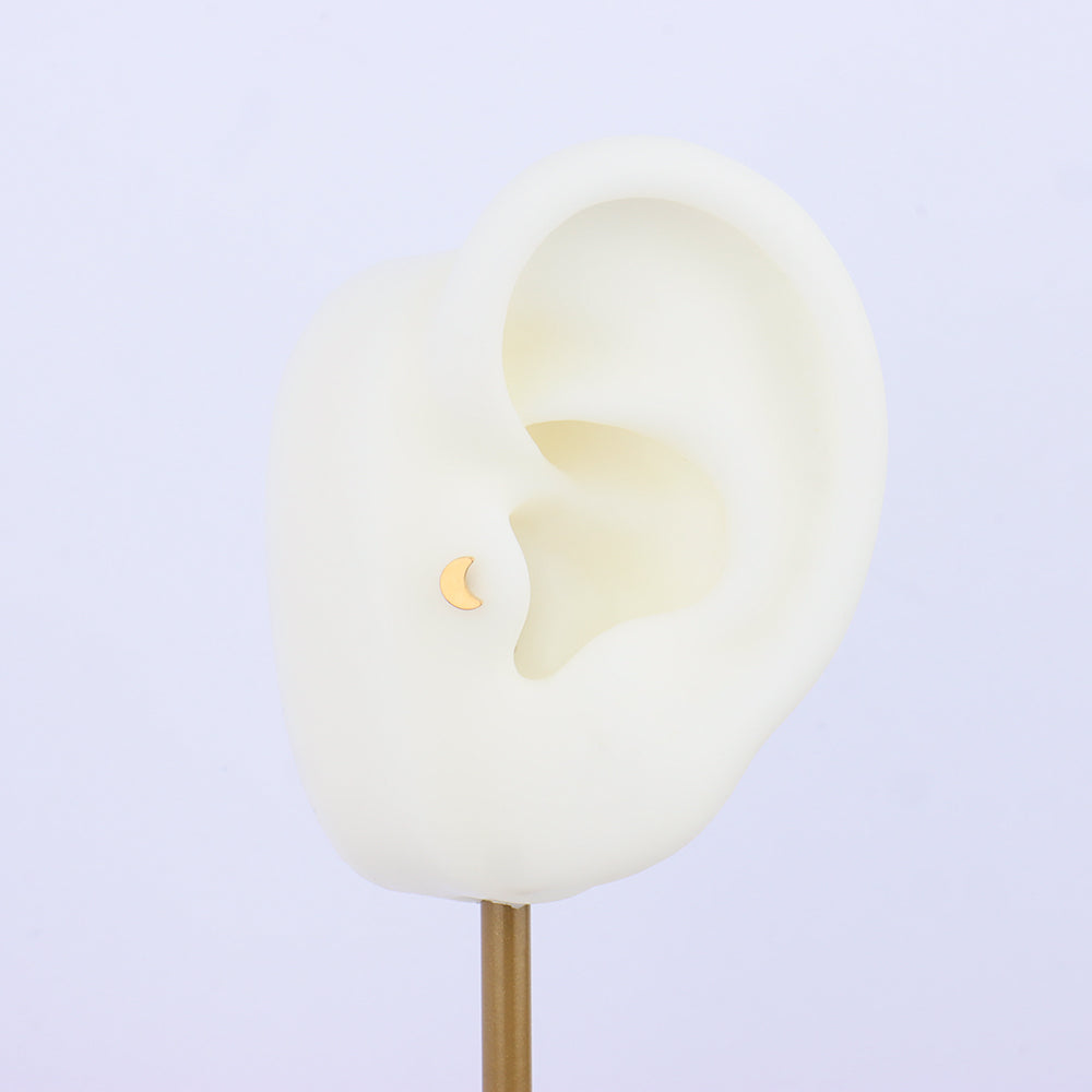 Crescent Flatback Stud - Stainless Steel - Helix, Forward Helix, Upper Lobe - Oumo Jewelry