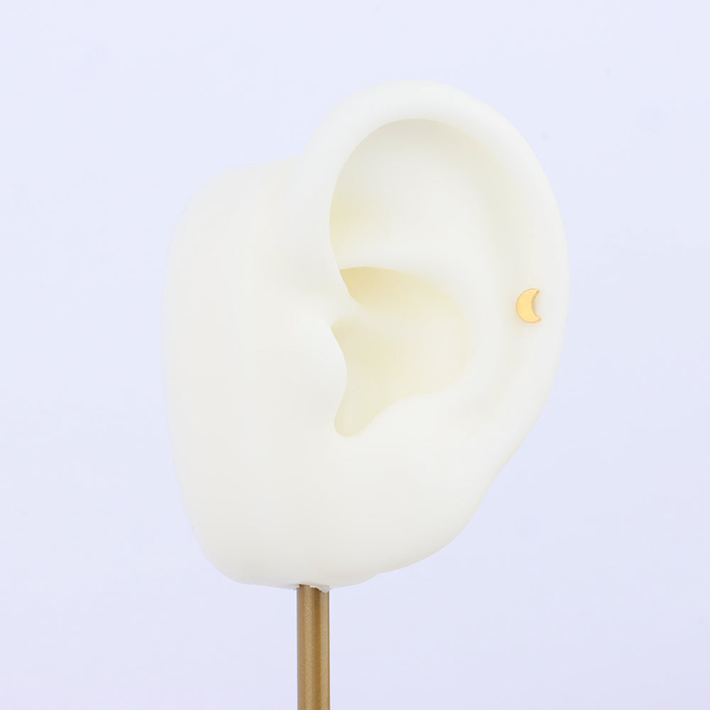 Crescent Flatback Stud - Stainless Steel - Helix, Forward Helix, Upper Lobe - Oumo Jewelry