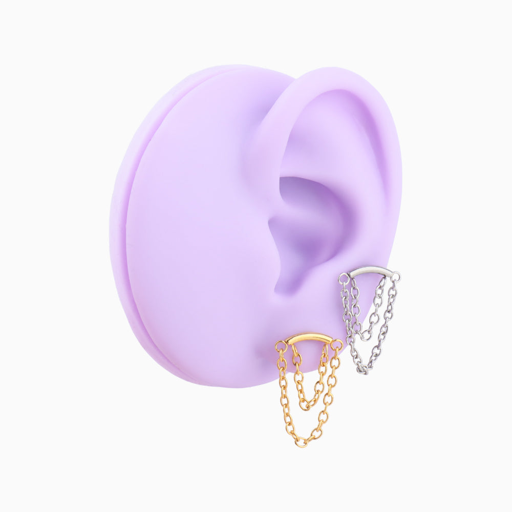 Double Chain Flatback Earring - Stainless Steel - Flat - Oumo Jewelry