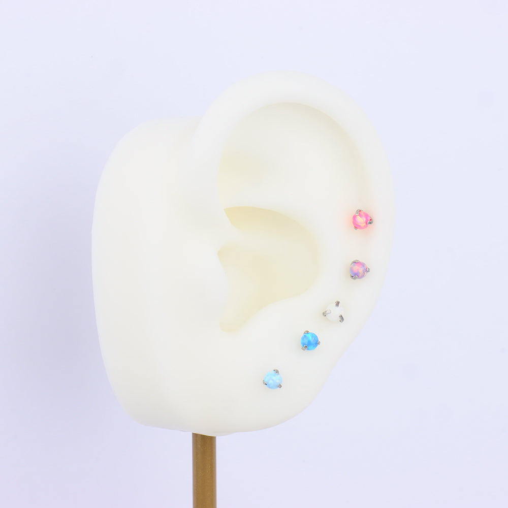 Charming Opal Ball Flatback Stud - Stainless Steel - Helix, Forward Helix, Upper Lobe - Oumo Jewelry