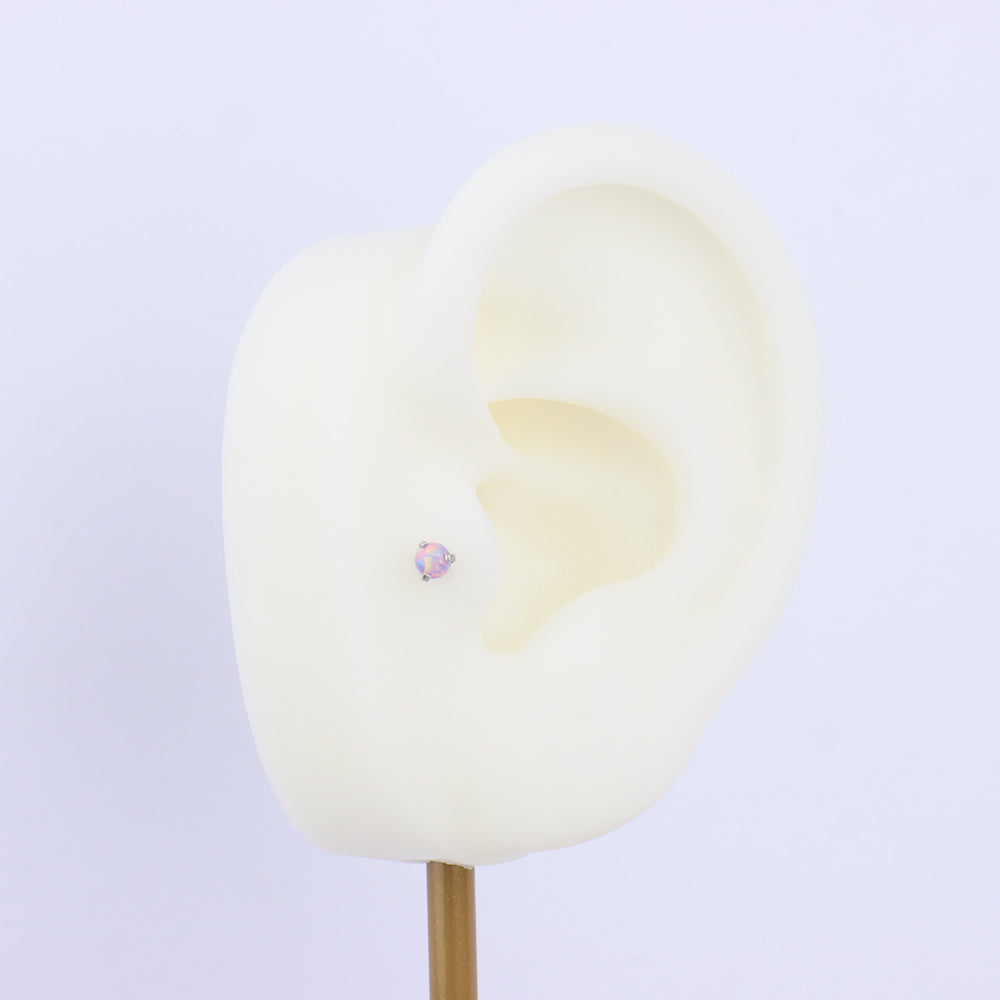 Charming Opal Ball Flatback Stud - Stainless Steel - Helix, Forward Helix, Upper Lobe - Oumo Jewelry
