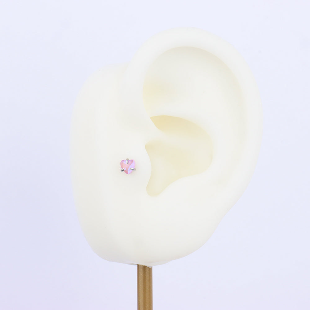 Colorful Gem Heart Flatback Stud - Stainless Steel - Helix, Forward Helix, Upper Lobe - Oumo Jewelry
