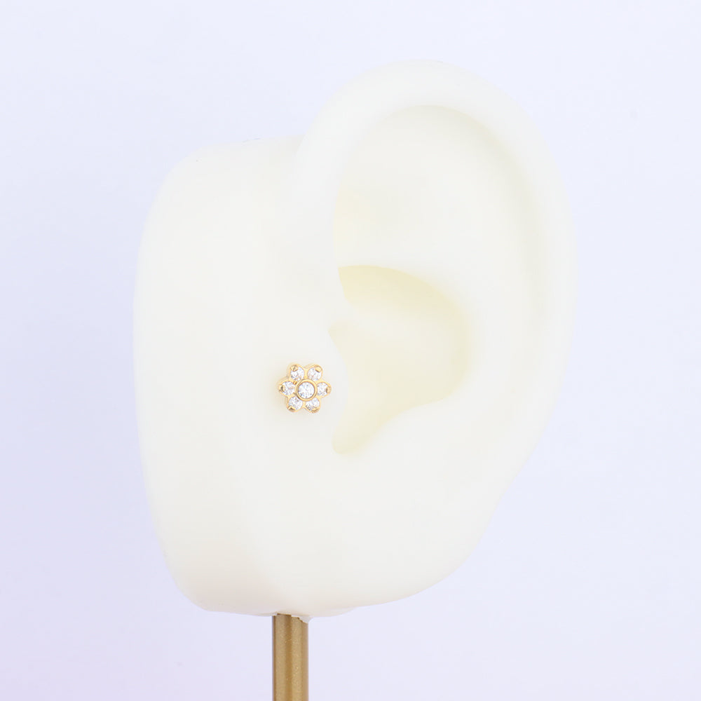 Gem Flower Flatback Stud - Stainless Steel - Helix, Upper Lobe, Conch - Oumo Jewelry