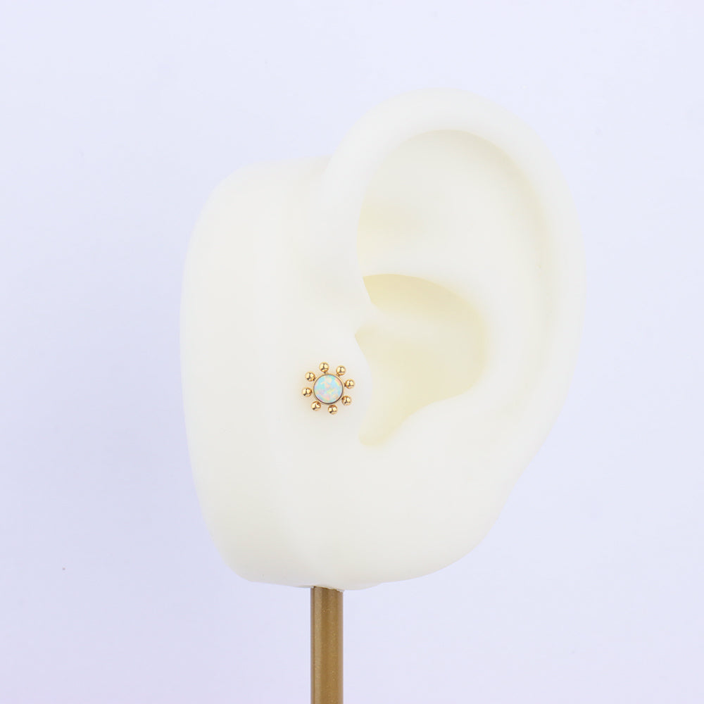 Opal Sun Flatback Stud - Stainless Steel - Helix, Upper Lobe, Conch - Oumo Jewelry