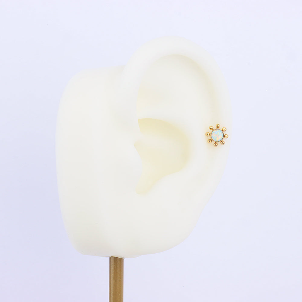 Opal Sun Flatback Stud - Stainless Steel - Helix, Upper Lobe, Conch - Oumo Jewelry