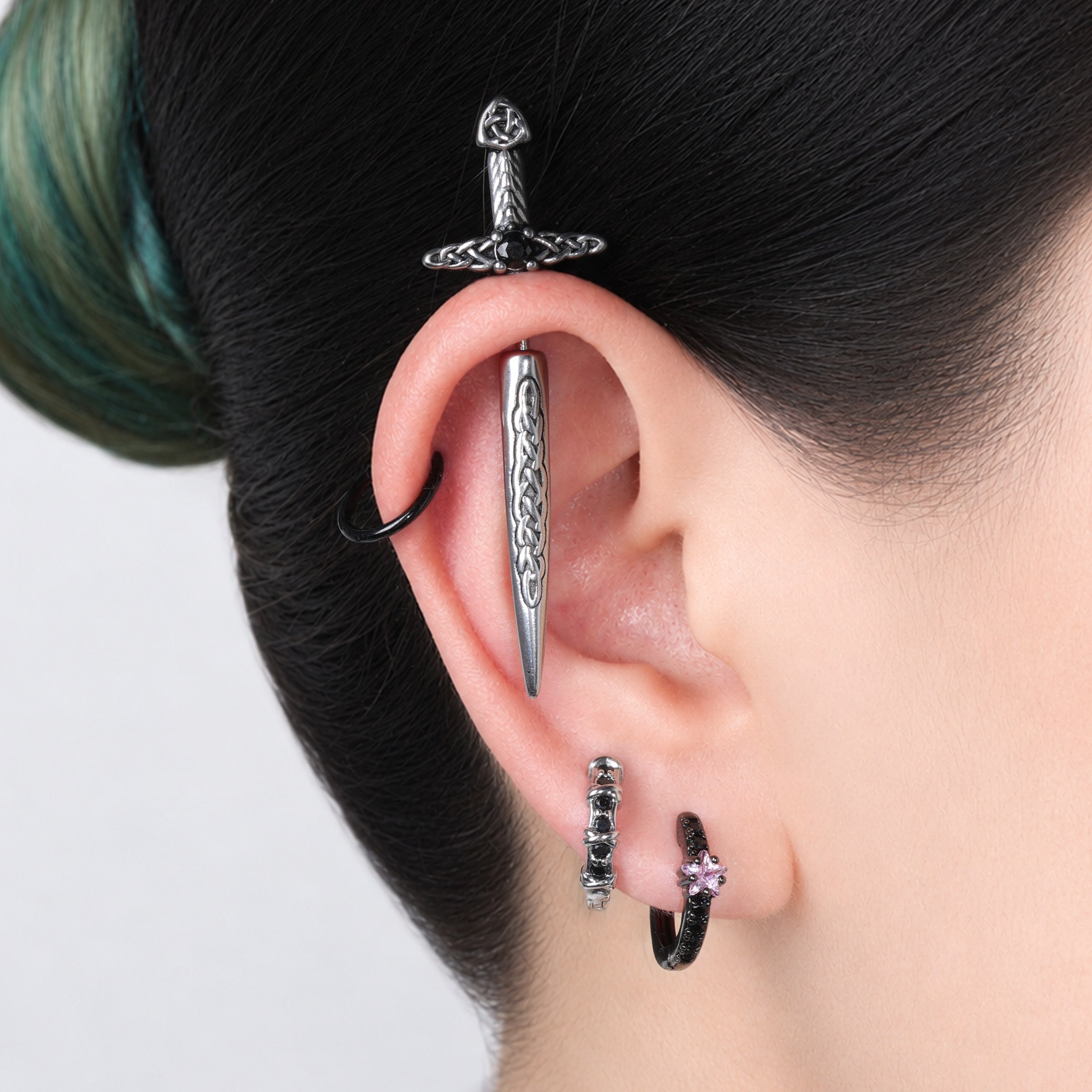 Retro Sword Stud - Stainless Steel - Upper Lobe - Oumo Jewelry