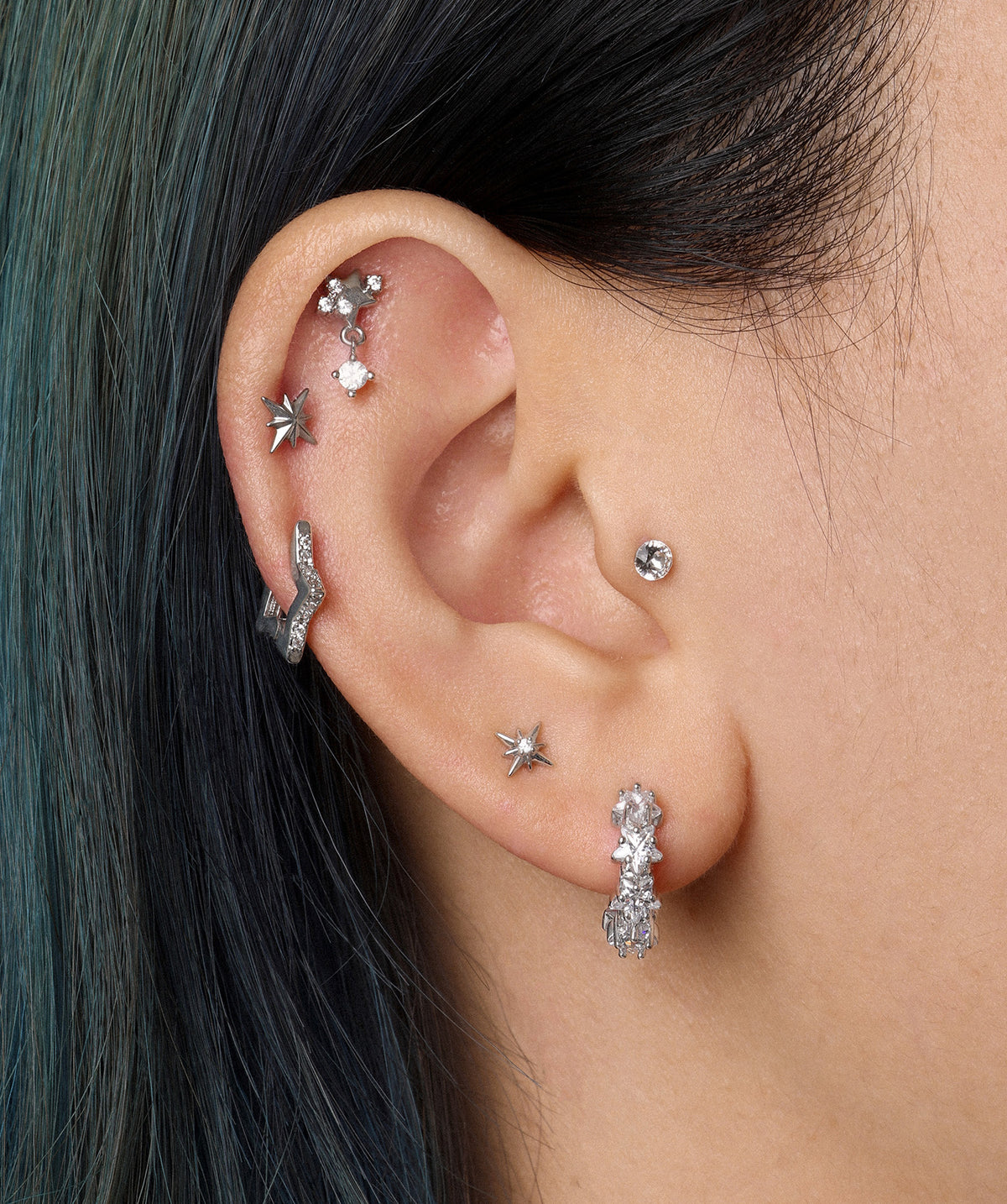 Octagonal Star Stud - Stainless Steel - Upper Lobe, Helix, Flat - Oumo Jewelry