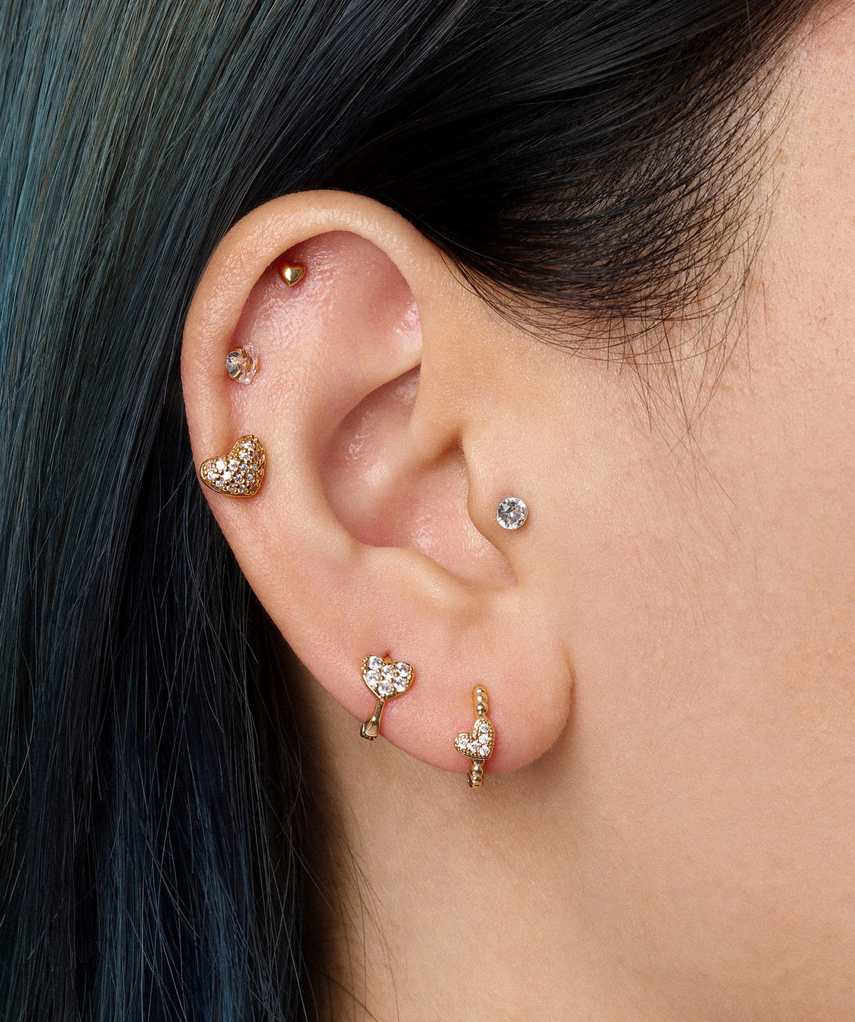 Radiant Puffed Heart Stud - Stainless Steel - Upper Lobe, Helix - Oumo Jewelry