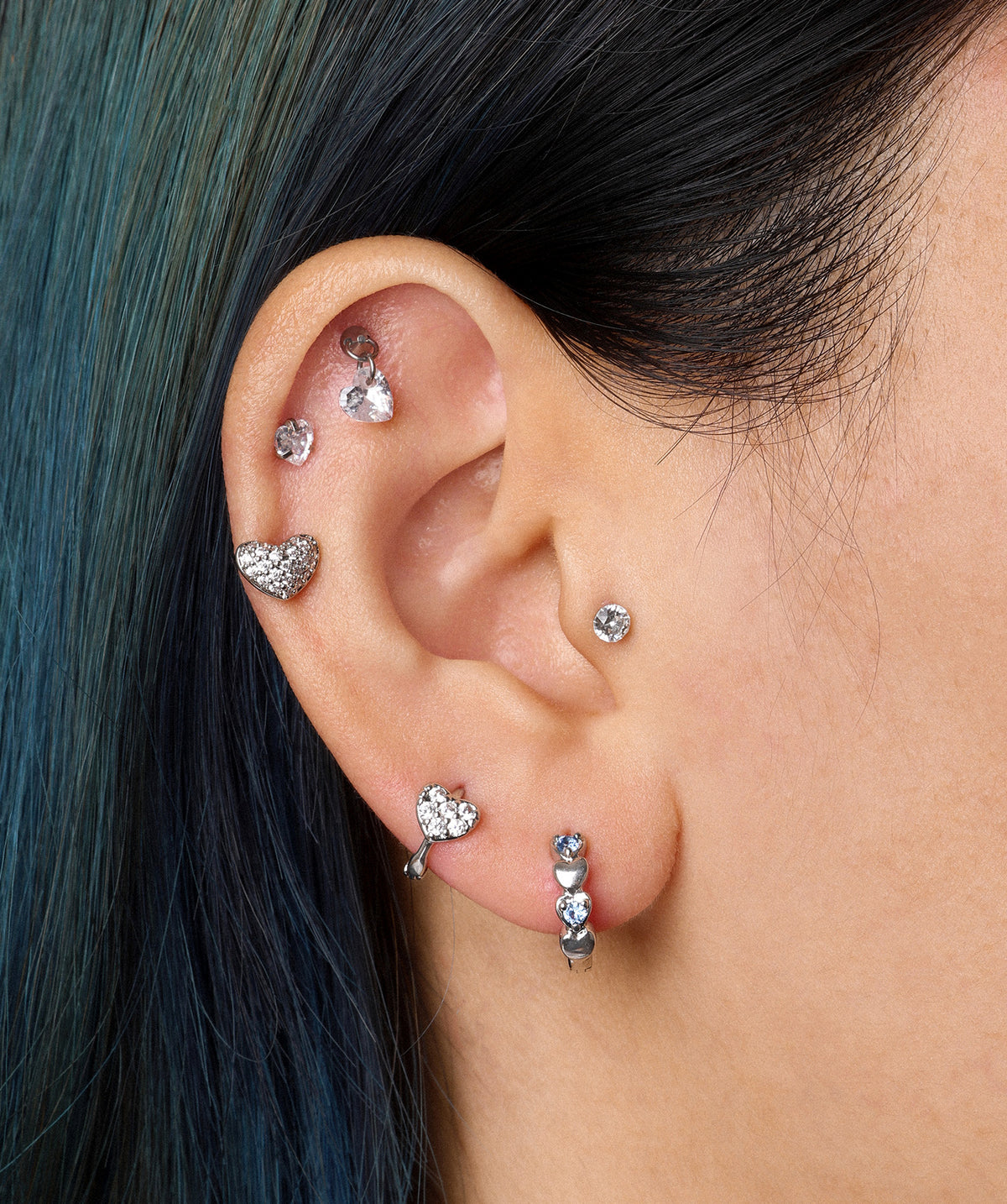 Radiant Puffed Heart Stud - Stainless Steel - Upper Lobe, Helix - Oumo Jewelry