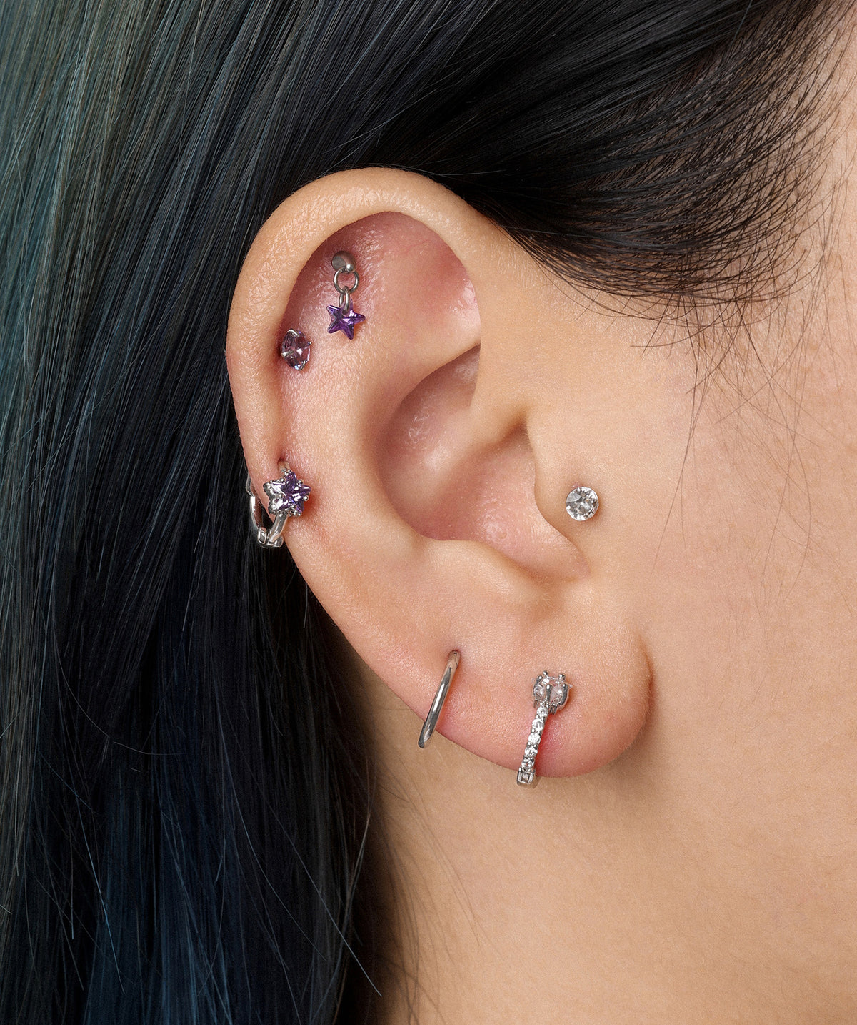 Titanium Star Vertical Helix Flatback Stud - Titanium - Vertical Helix - Oumo Jewelry