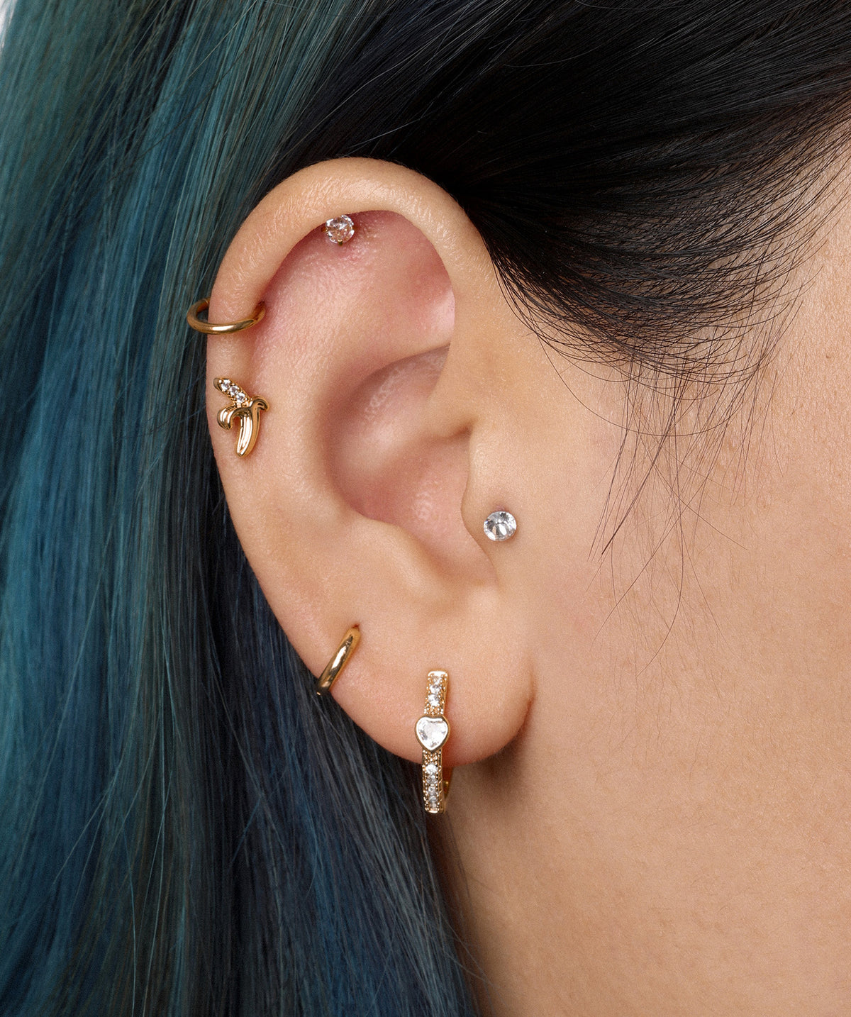 Banana Stud - Stainless Steel - Upper Lobe, Helix, Flat - Oumo Jewelry