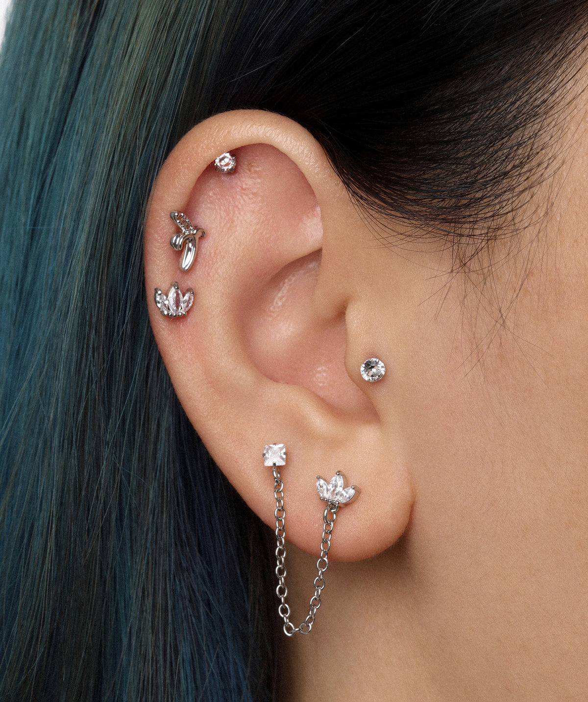 Banana Stud - Stainless Steel - Upper Lobe, Helix, Flat - Oumo Jewelry