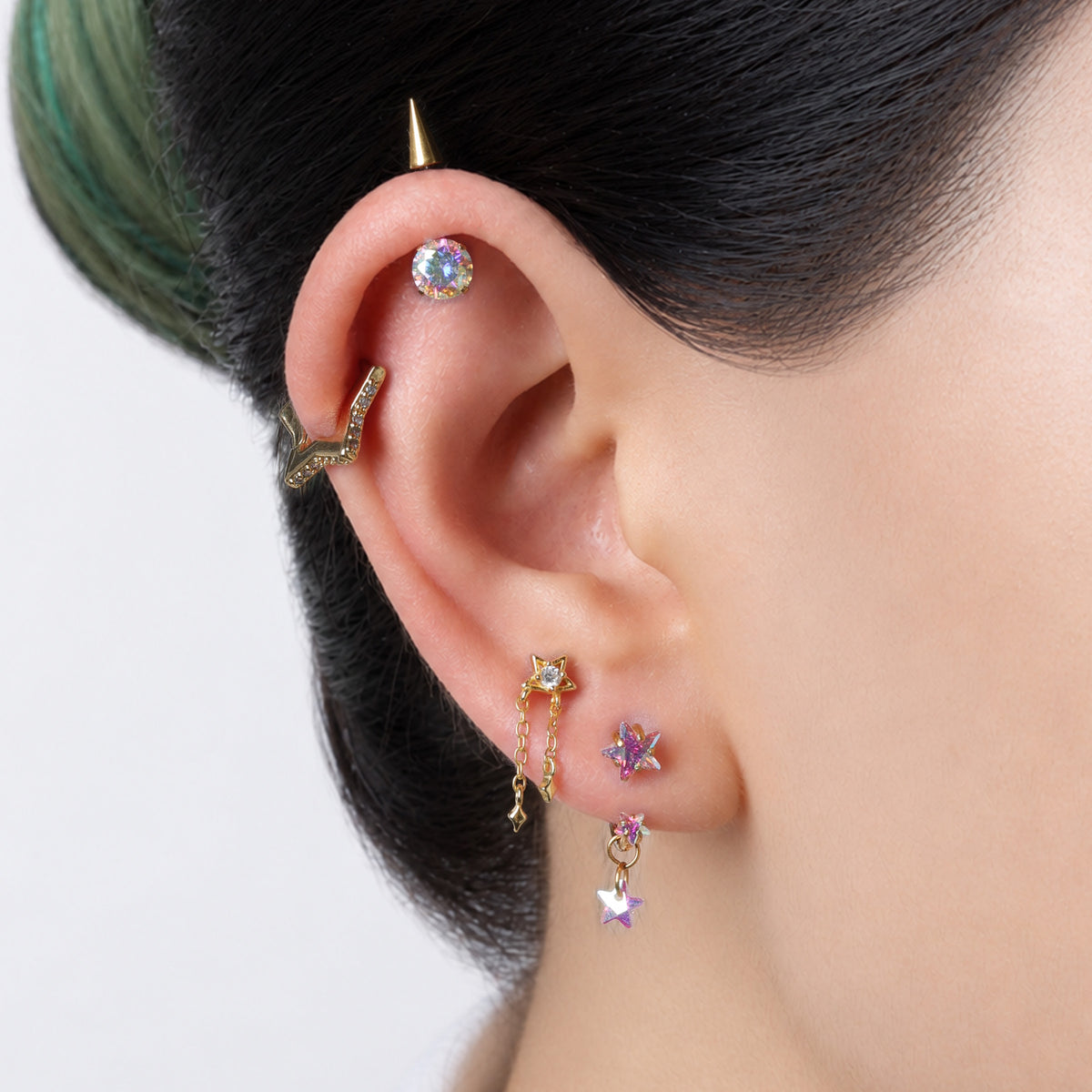 Titanium Spike Gem Vertical Stud - Titanium - Vertical Helix - Oumo Jewelry