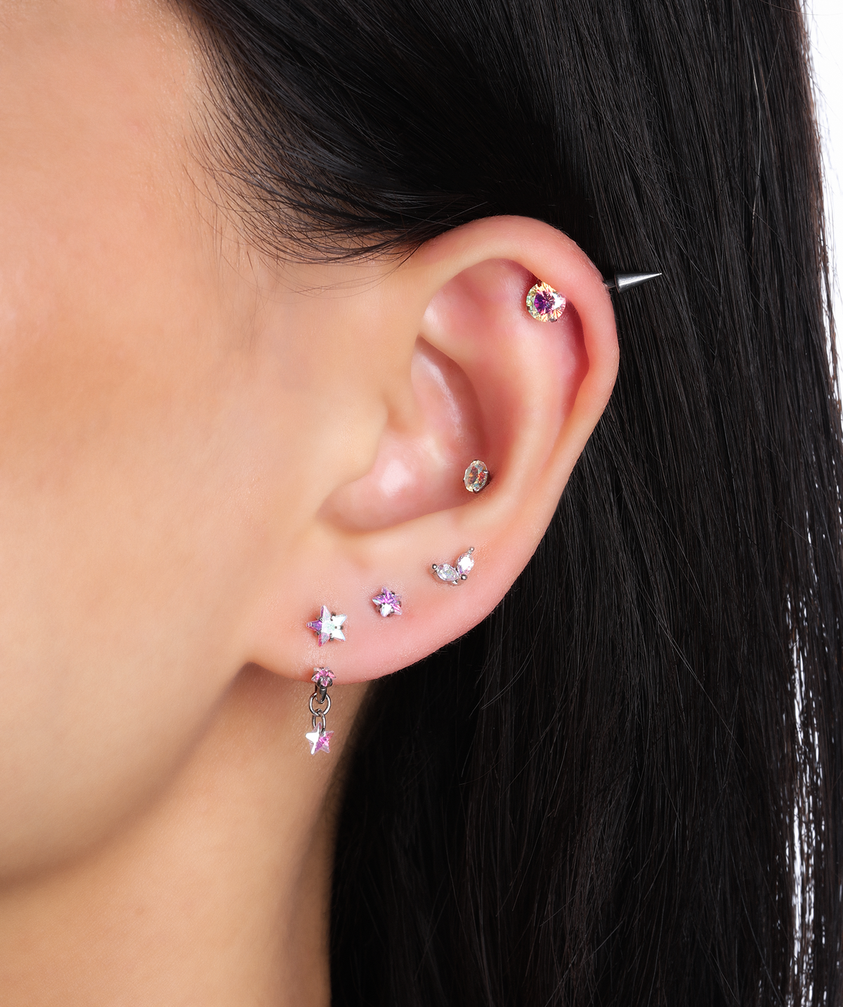 Titanium Spike Gem Vertical Stud - Titanium - Vertical Helix - Oumo Jewelry