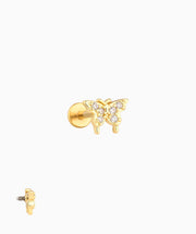 Cheerful Butterfly Flatback Stud - Stainless Steel - Helix, Upper Lobe, Conch - Oumo Jewelry