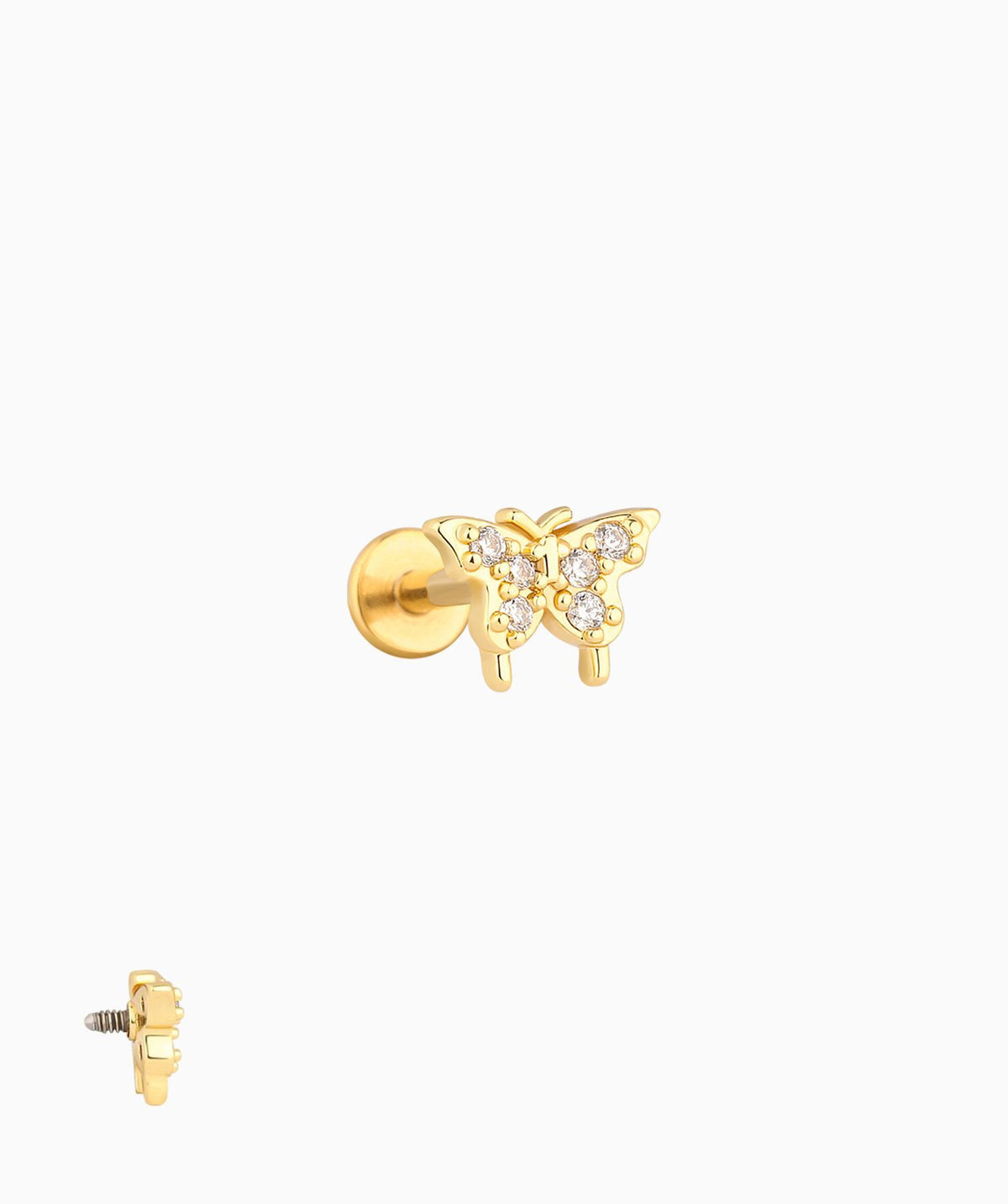Cheerful Butterfly Flatback Stud - Stainless Steel - Helix, Upper Lobe, Conch - Oumo Jewelry