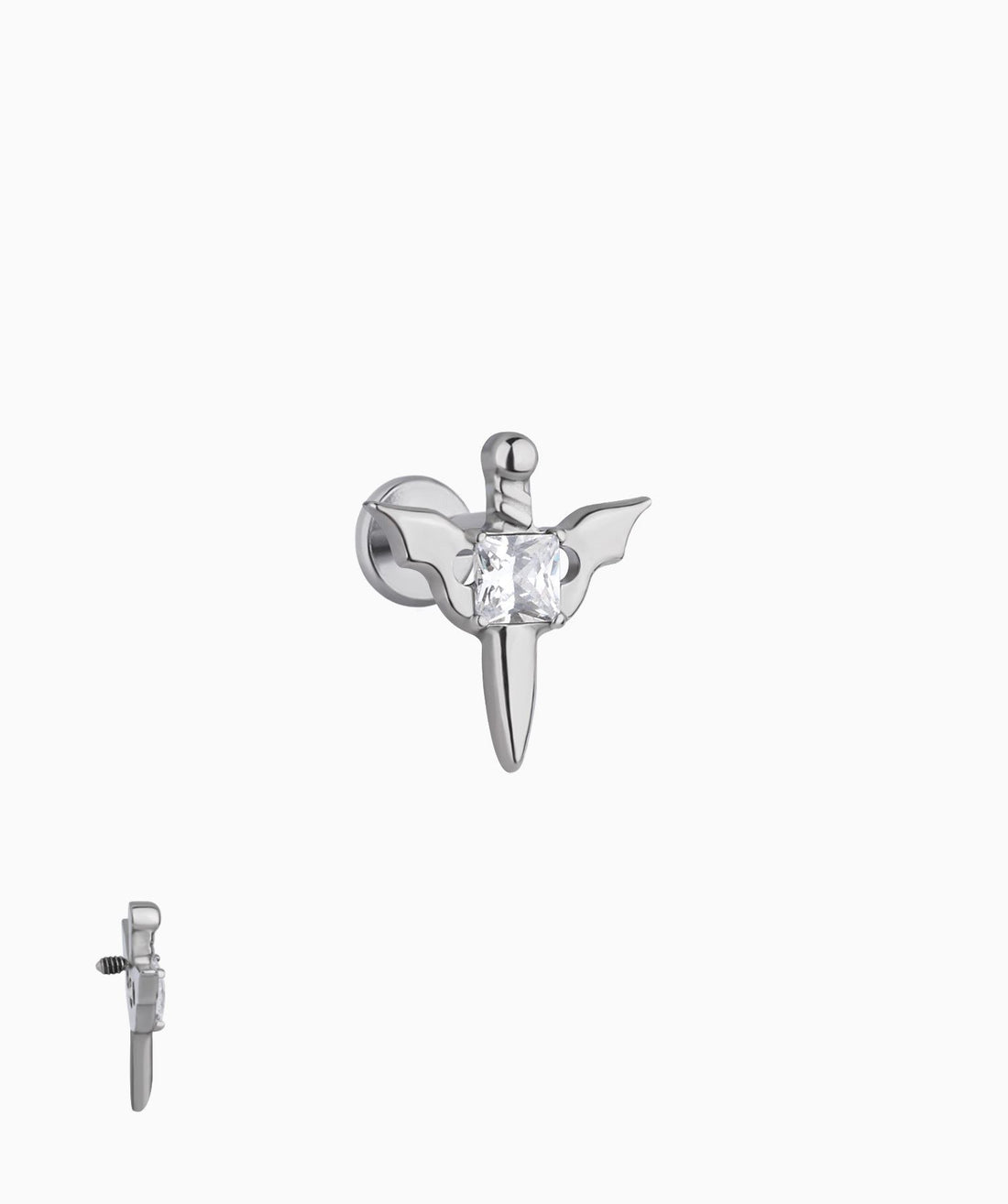 Titanium Winged Sword Flatback Stud