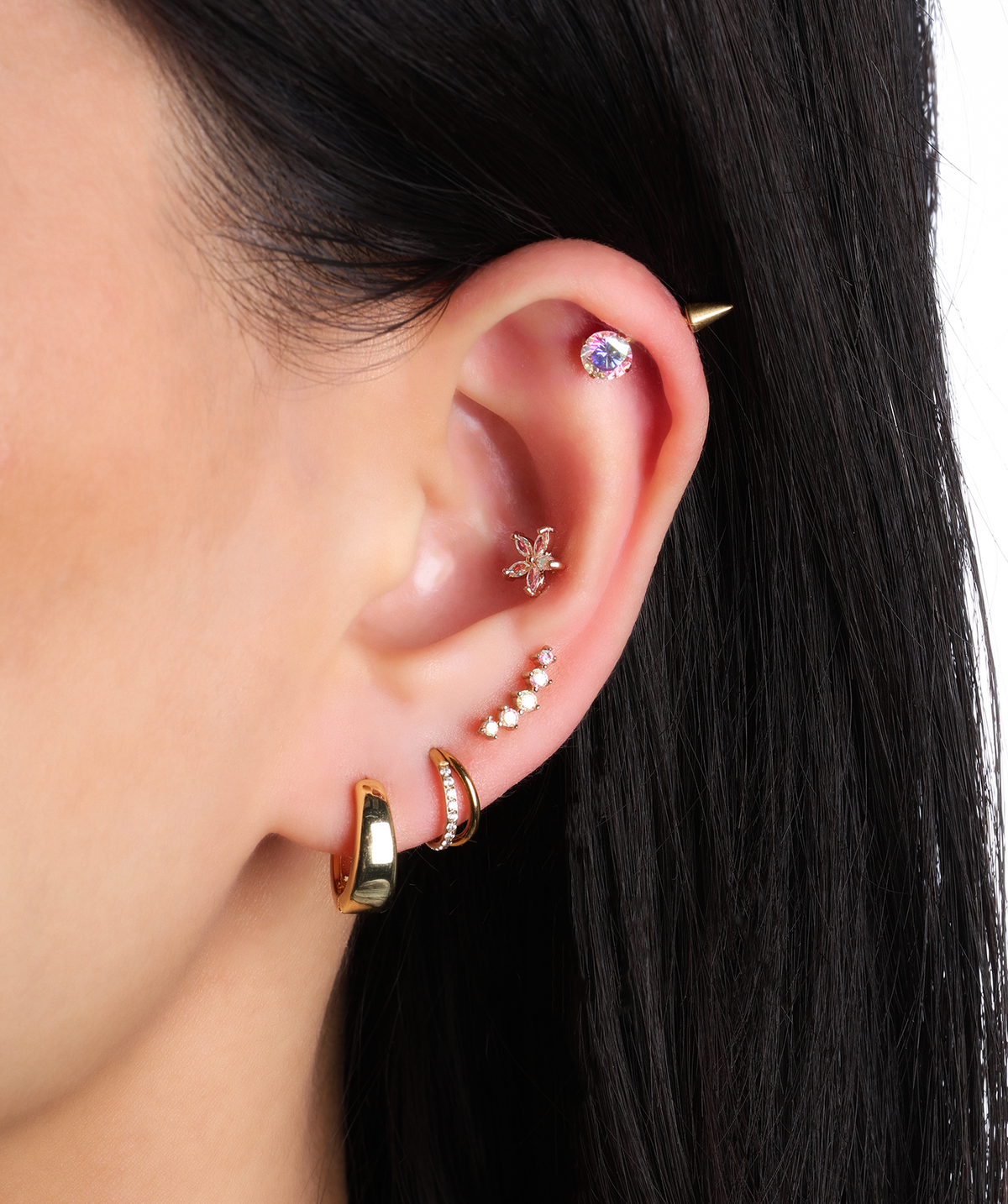 Titanium Spike Gem Vertical Stud - Titanium - Vertical Helix - Oumo Jewelry