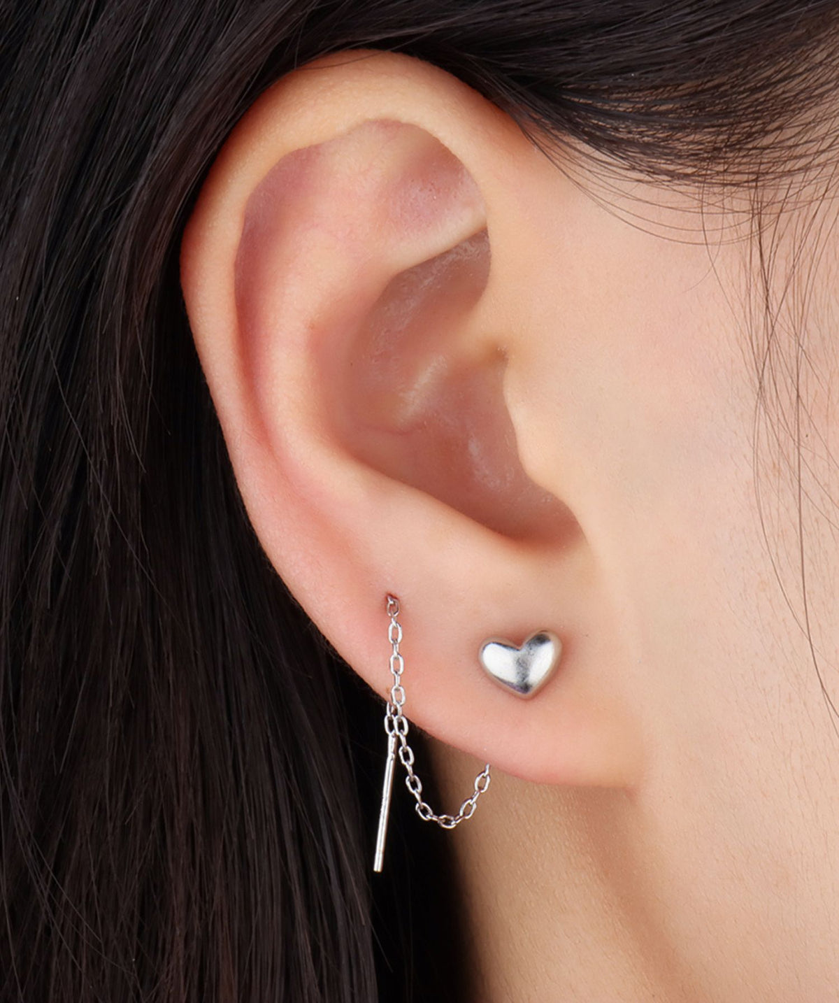 Puffed Heart Ear Threads - Oumo Jewelry