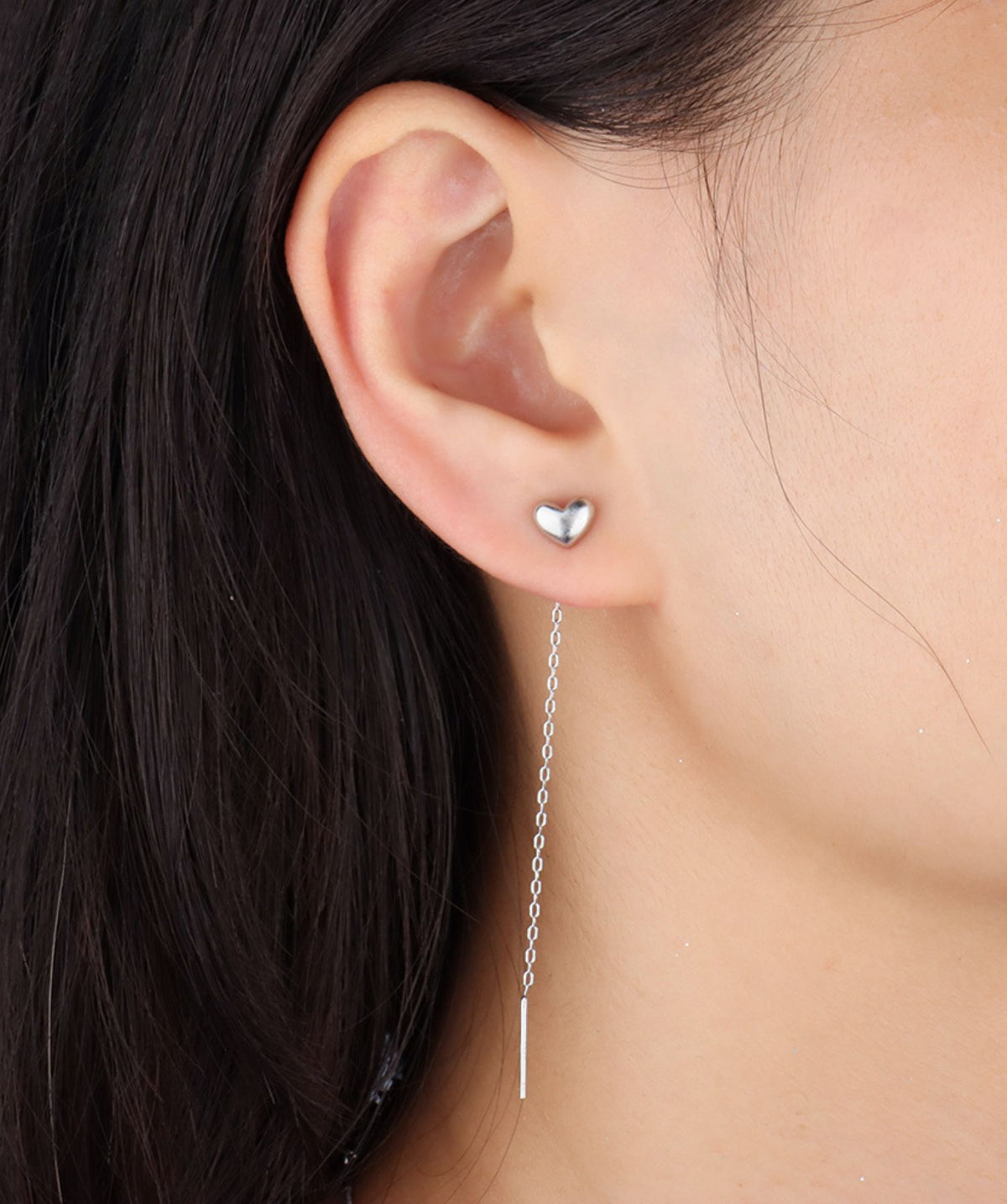 Puffed Heart Ear Threads - Oumo Jewelry