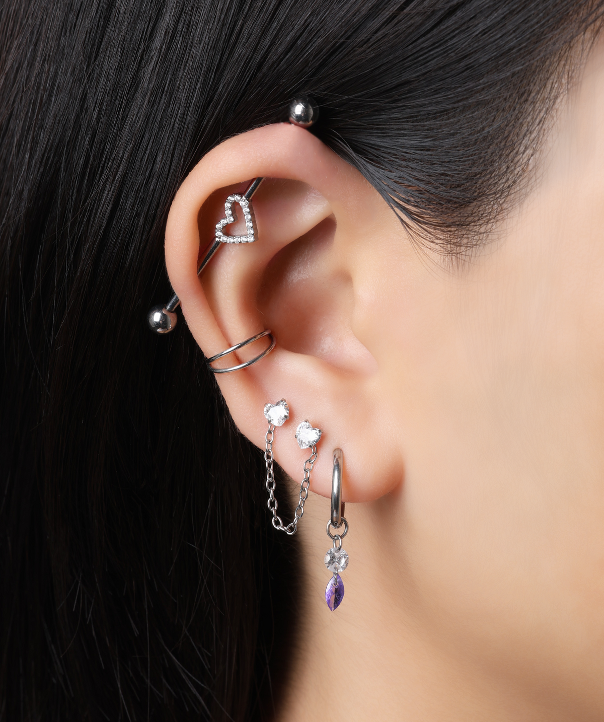 Titanium Heart Industrial Barbell - Titanium - Industrial - Oumo Jewelry