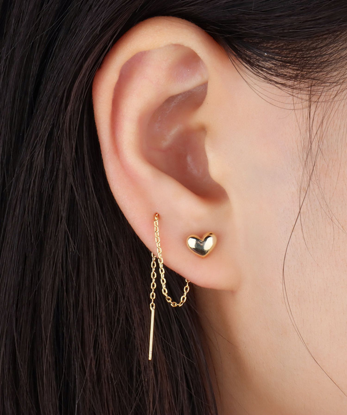 Puffed Heart Ear Threads - Oumo Jewelry
