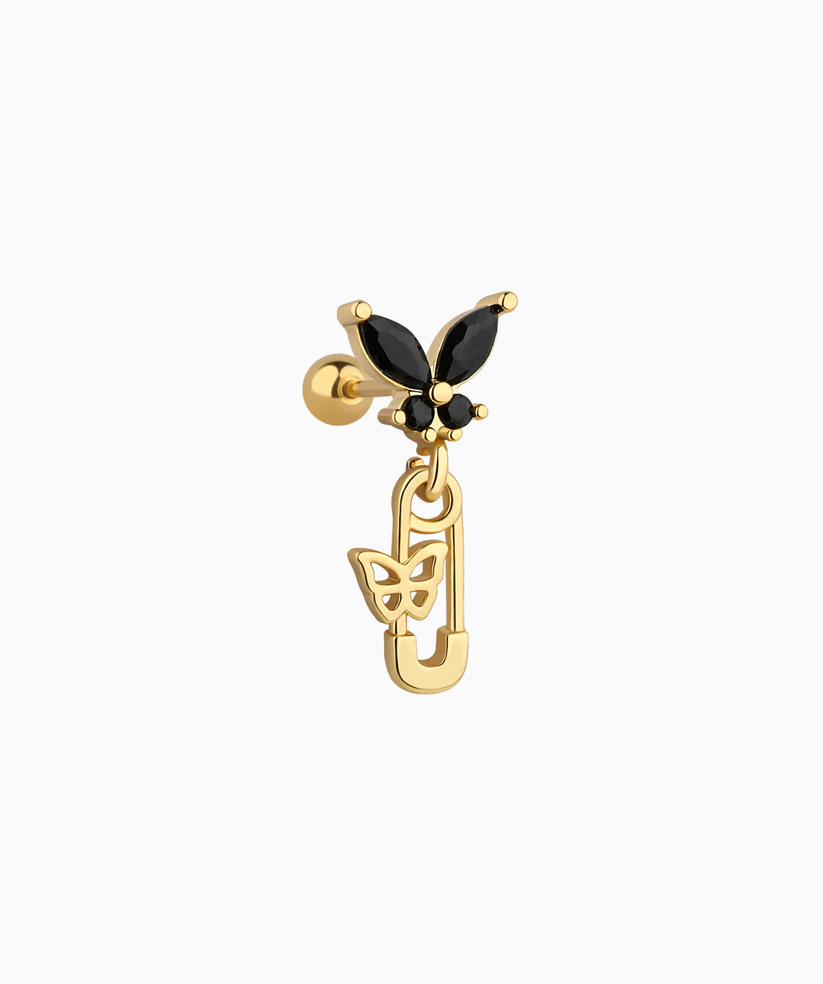 Butterfly Paperclip Drop - Stainless Steel - Upper Lobe, Flat - Oumo Jewelry