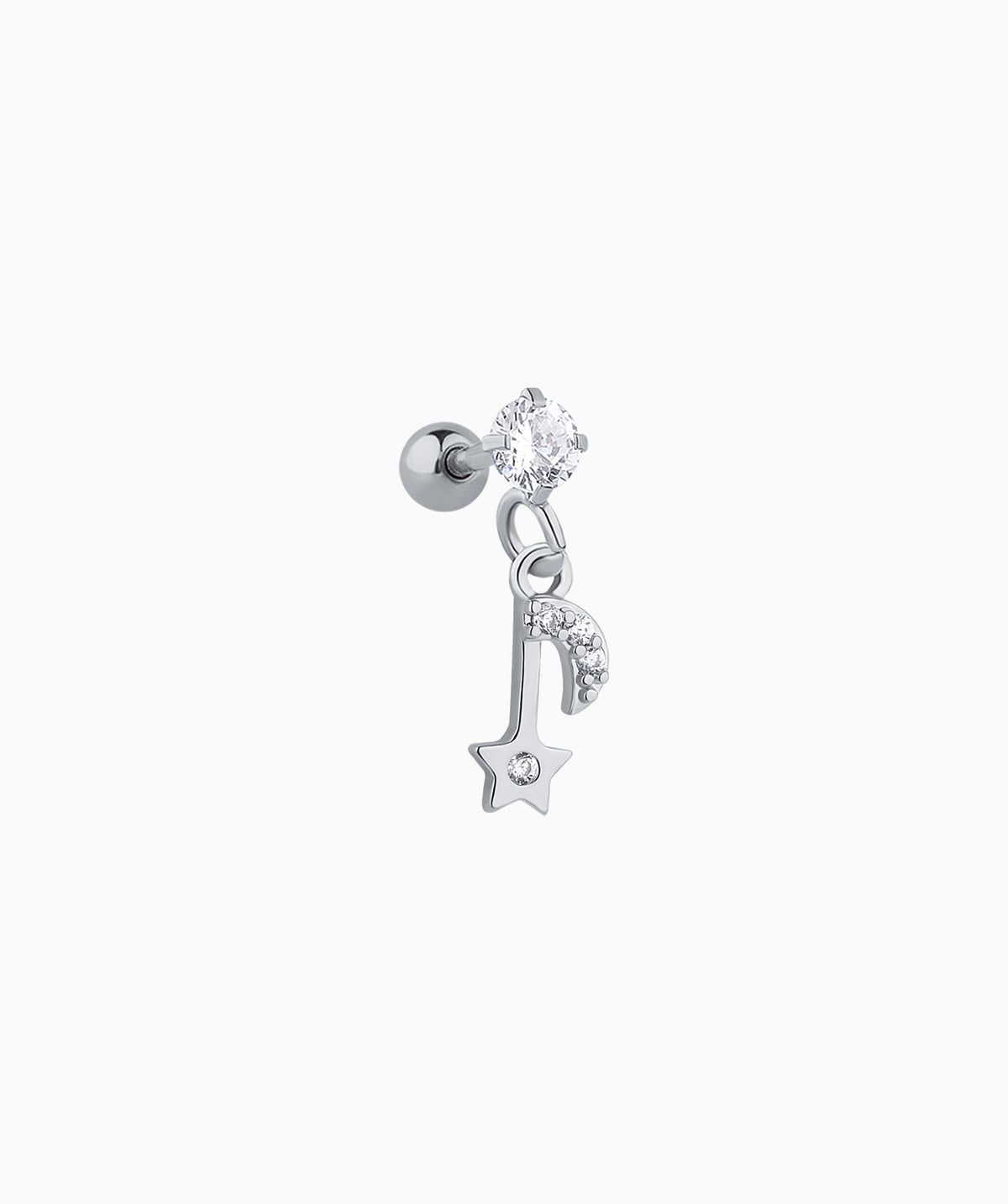 Petite Moon & Star Drop - Stainless Steel - Flat, Upper Lobe - Oumo Jewelry