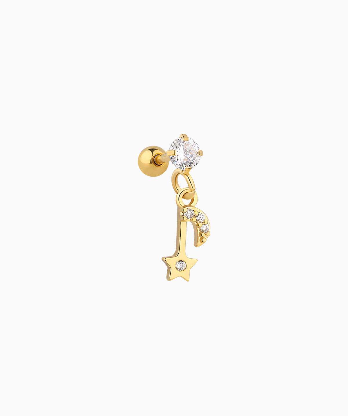 Petite Moon & Star Drop - Stainless Steel - Flat, Upper Lobe - Oumo Jewelry